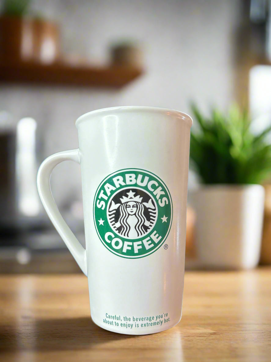 Starbucks 6" Tall White Coffee Mug Cup Green Siren Logo (2006)