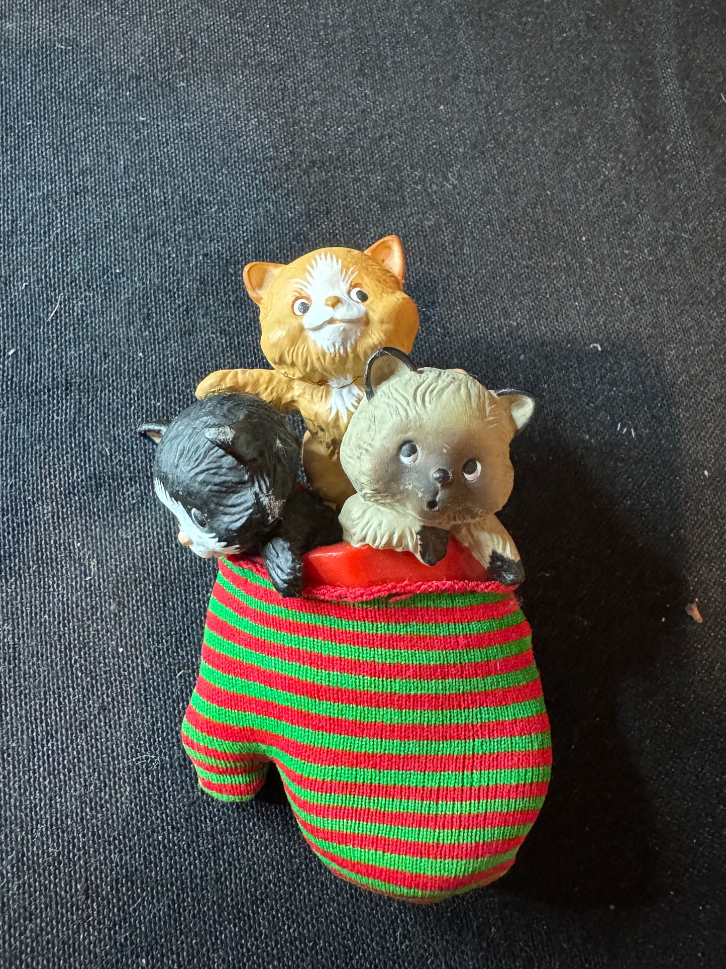 Seven (7) Cat Christmas Ornaments All In Excellent Condition No chips or cracks.