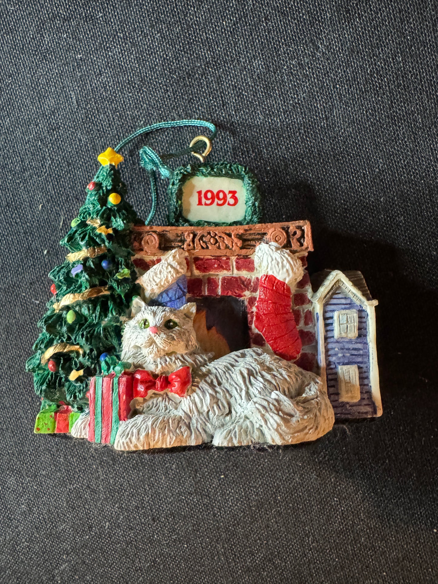 Seven (7) Cat Christmas Ornaments All In Excellent Condition No chips or cracks.