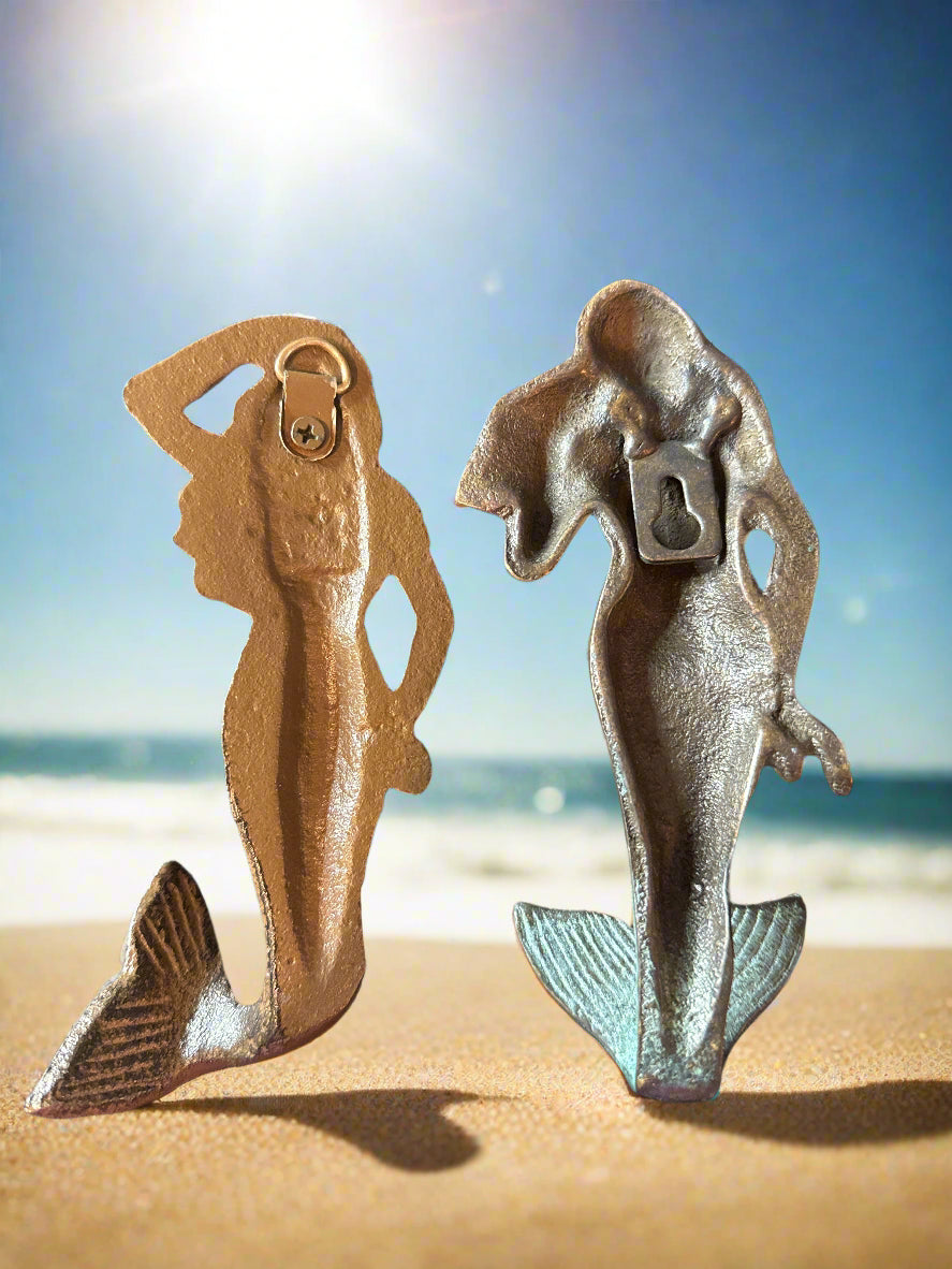Pair of Cast Iron Mermaid Wall Hooks Both Approx. 6" Tall