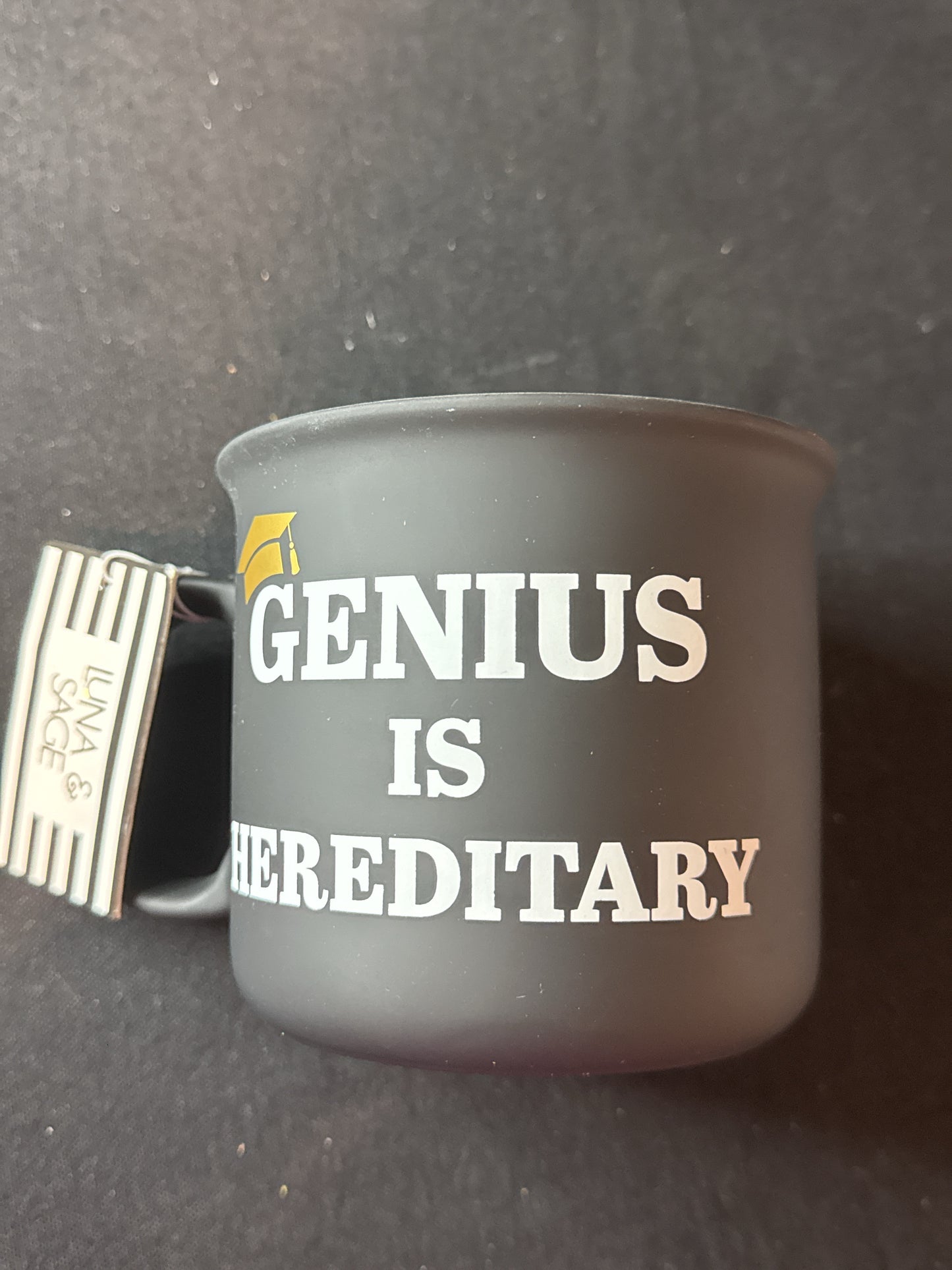 Large "Genius is Hereditary" Soft Feel Coffee Cup Mug 20oz Proud Grad Dad Black/White