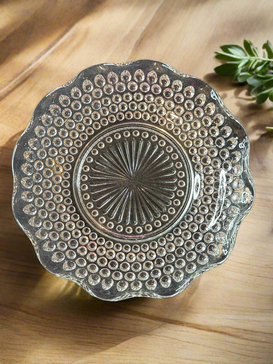 Anchor Hocking Hobnail Ruffle Edged Bowl 7.5" Wide