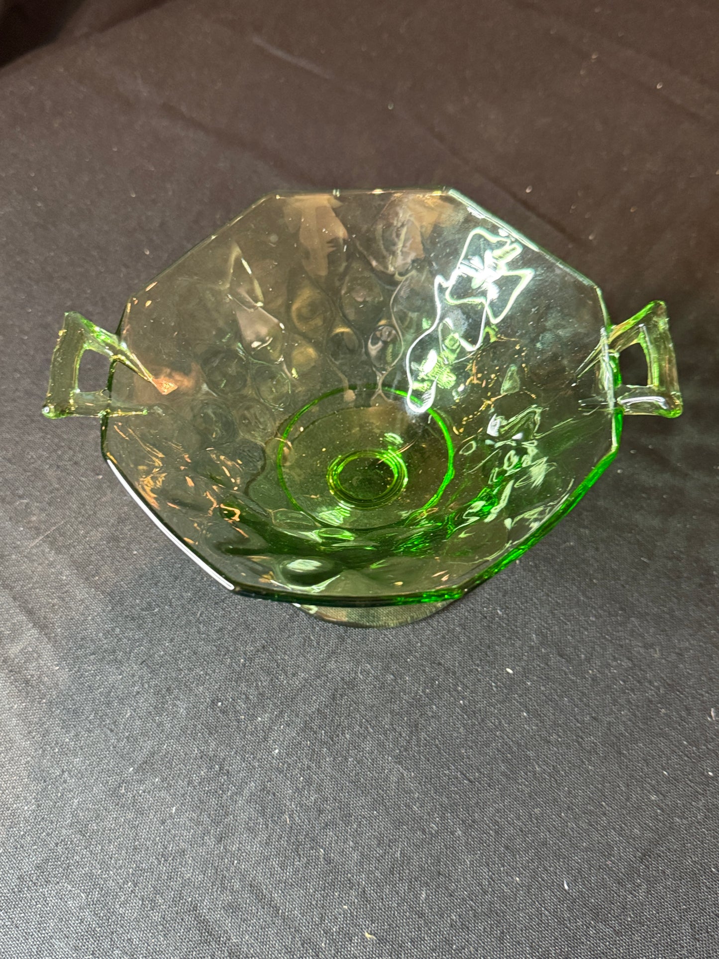 Heisey Green Octagon Shape Thumbprint Style Mayonnaise Dish 5.5" Wide x 3 5/8" Tall