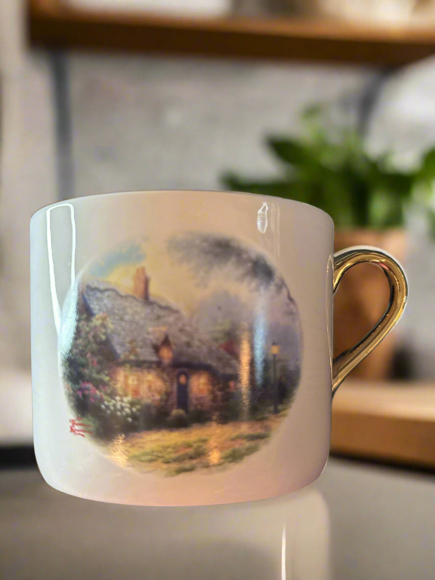 Thomas KInkade Coffee Cup & Saucer Mug Painter of Light Moonlight Cottage - Swanky Barn
