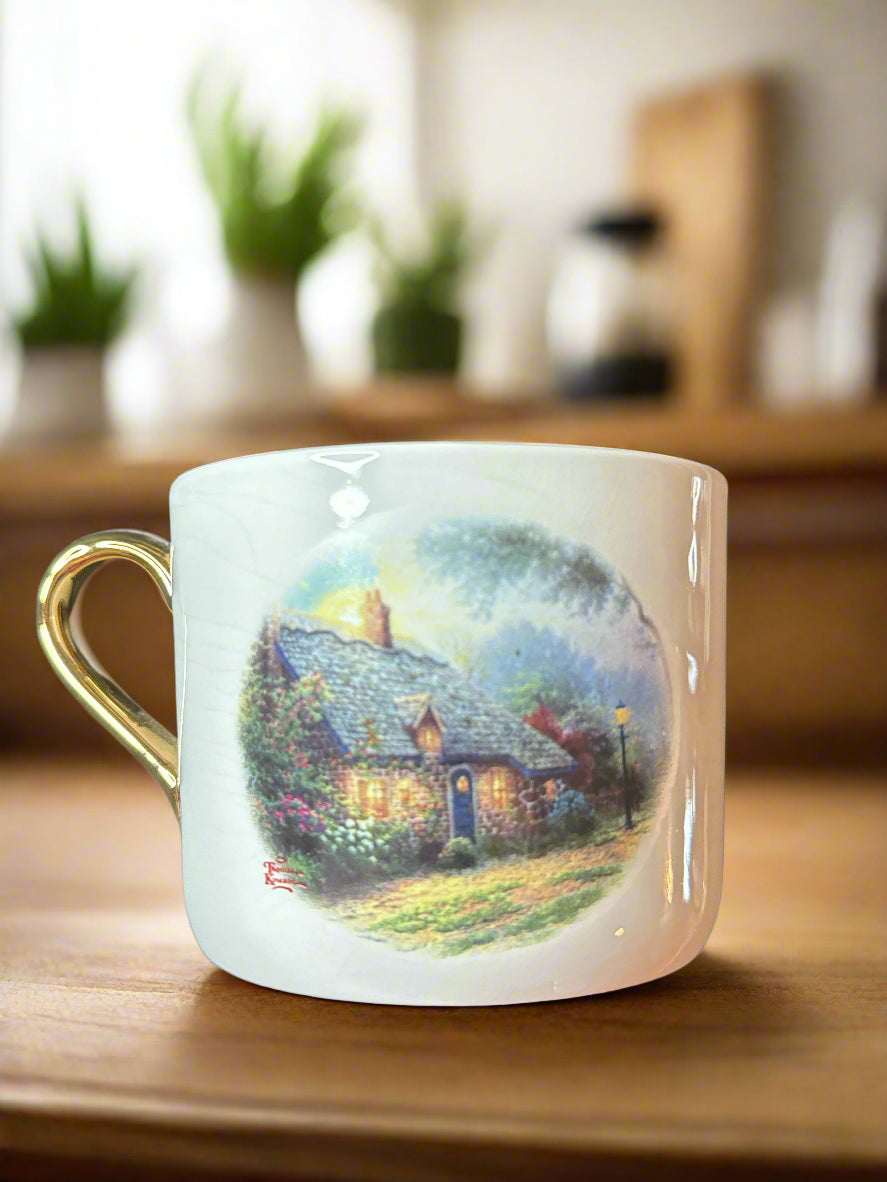 Thomas KInkade Coffee Cup & Saucer Mug Painter of Light Moonlight Cottage - Swanky Barn