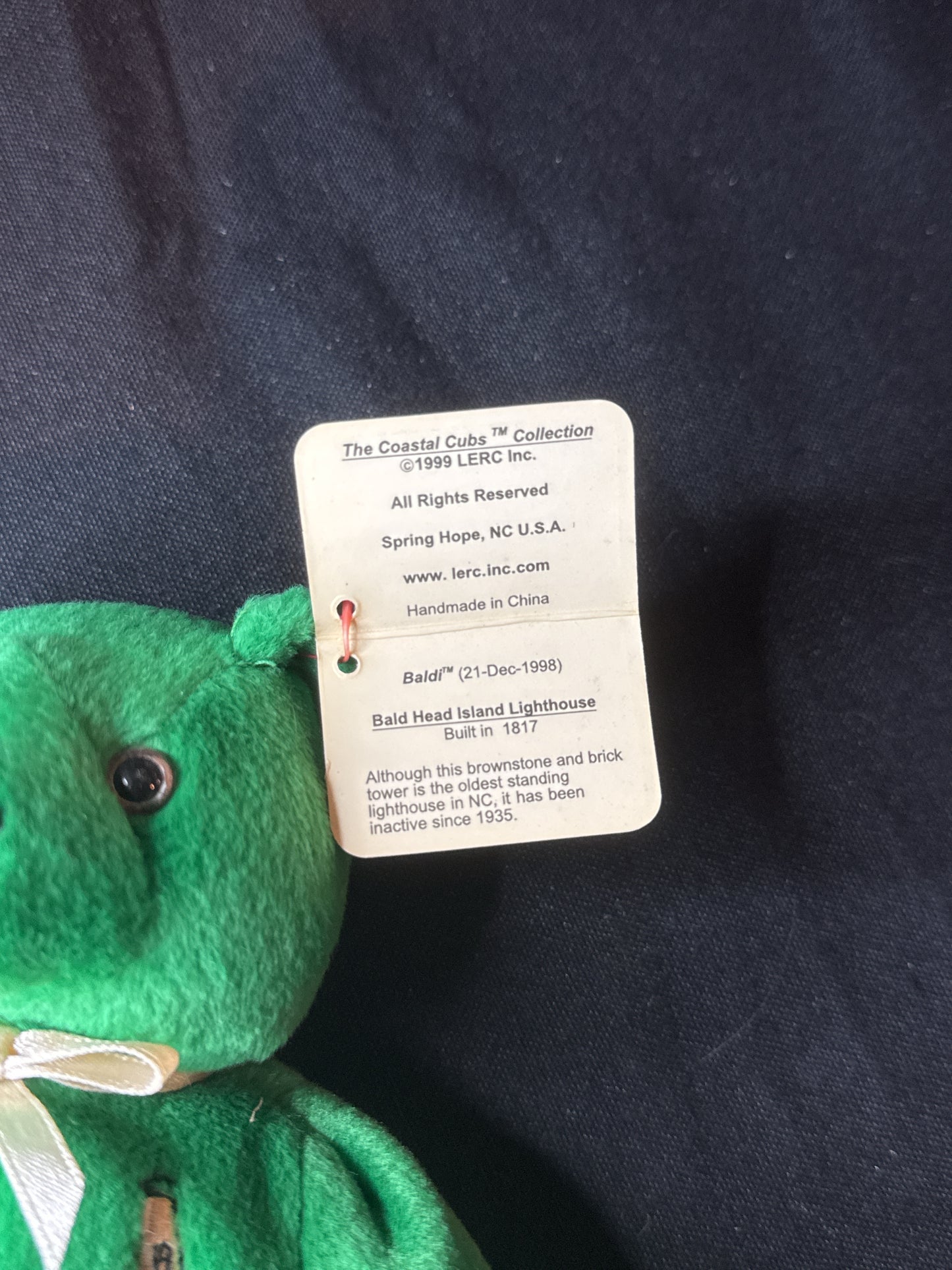 The Coastal Cubs BALDI Lighthouse Bear Beanie Plush Bald Head Island LERC Green 8" Tall