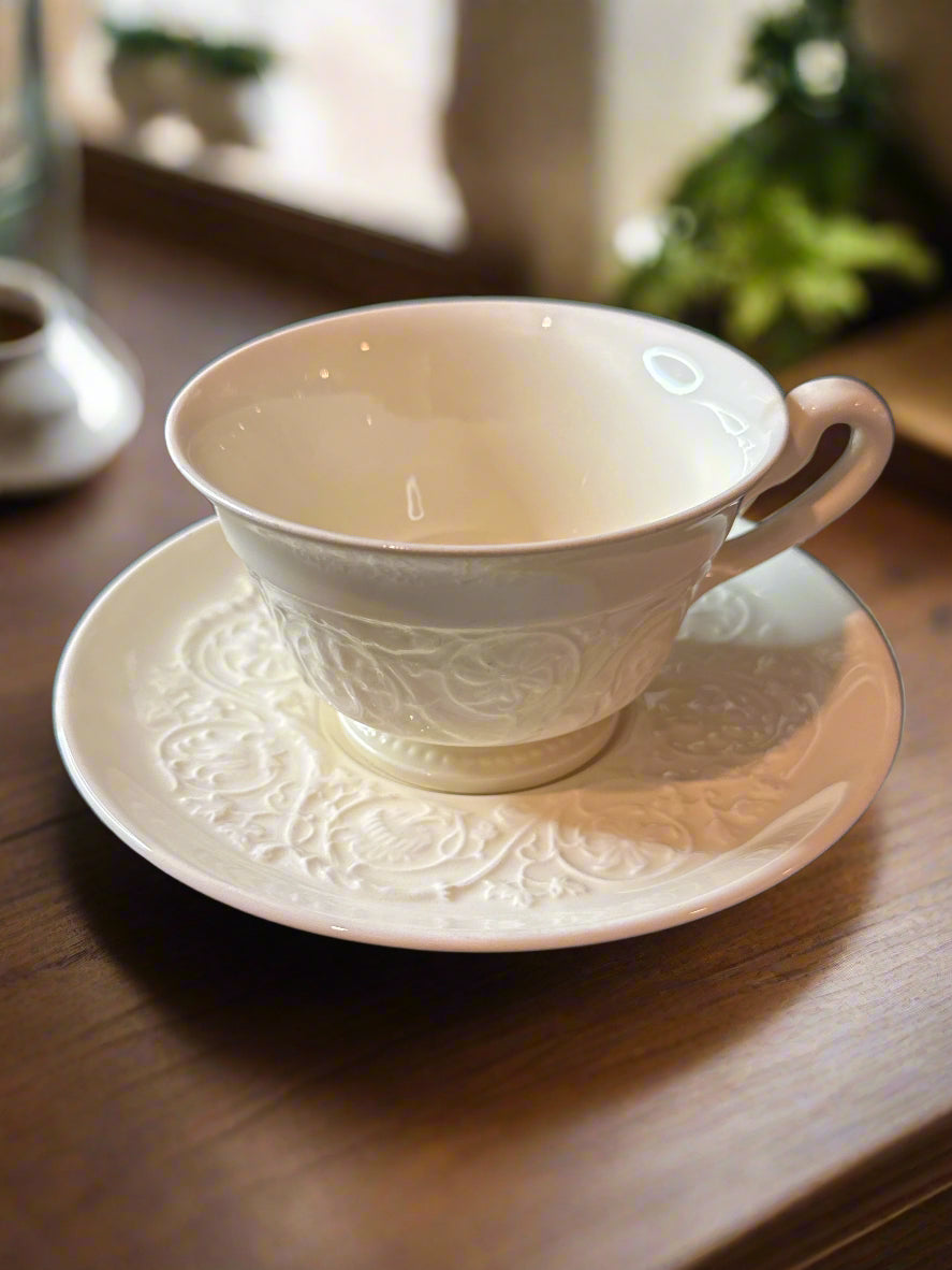 Antique Tea Cup With Saucer Wedgwood Etruria Barlaston Patrician 2 5/8" Tall