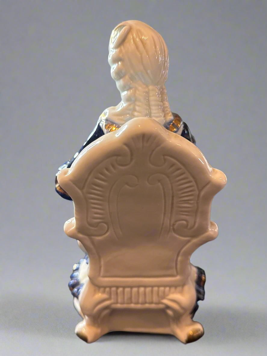 Vintage 7.5" Blue White Porcelain Sitting Victorian Woman Seated Lady Figurine