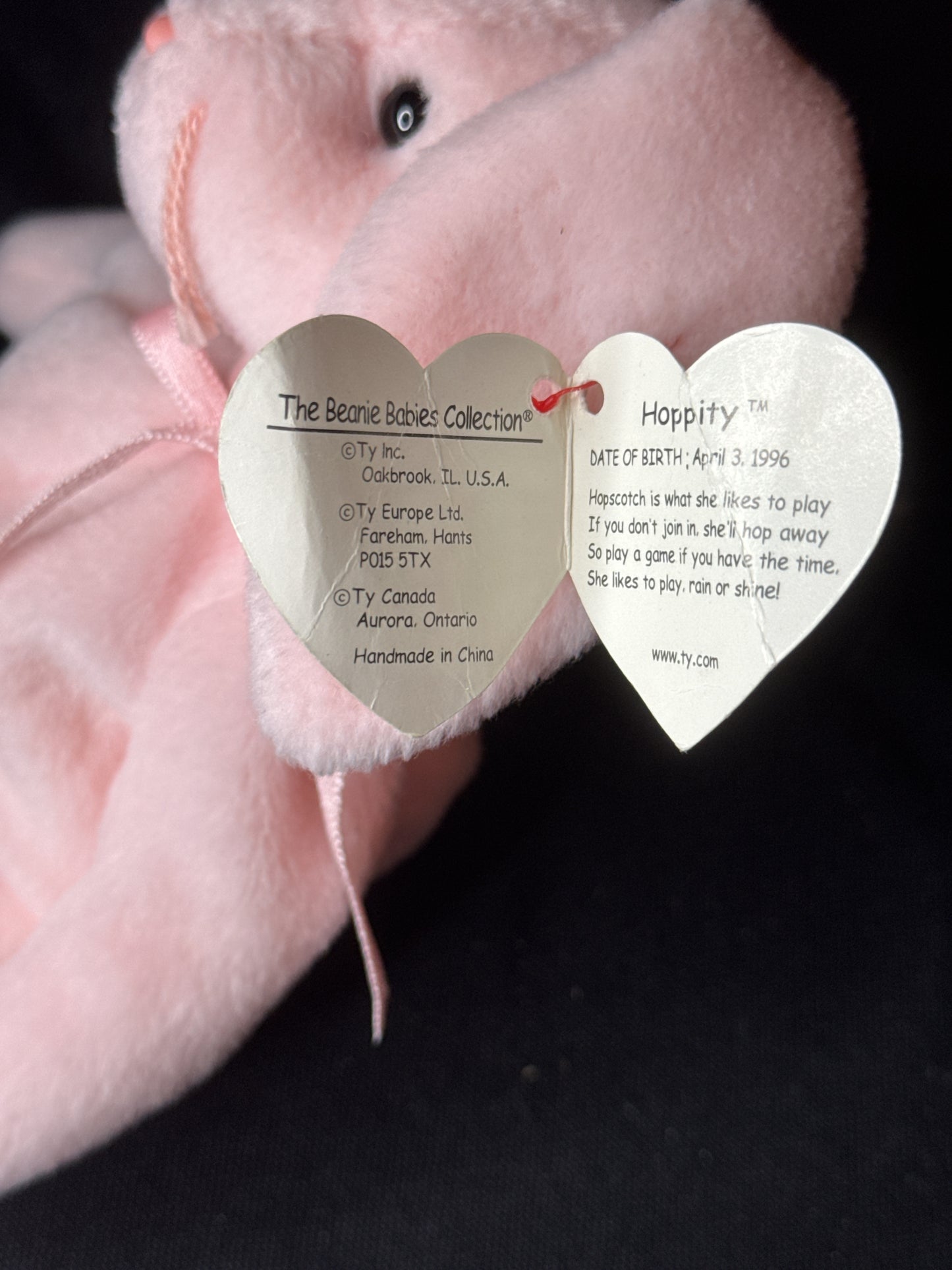 Ty Beanie Baby Hoppity The Bunny Rabbit Pink With Errors