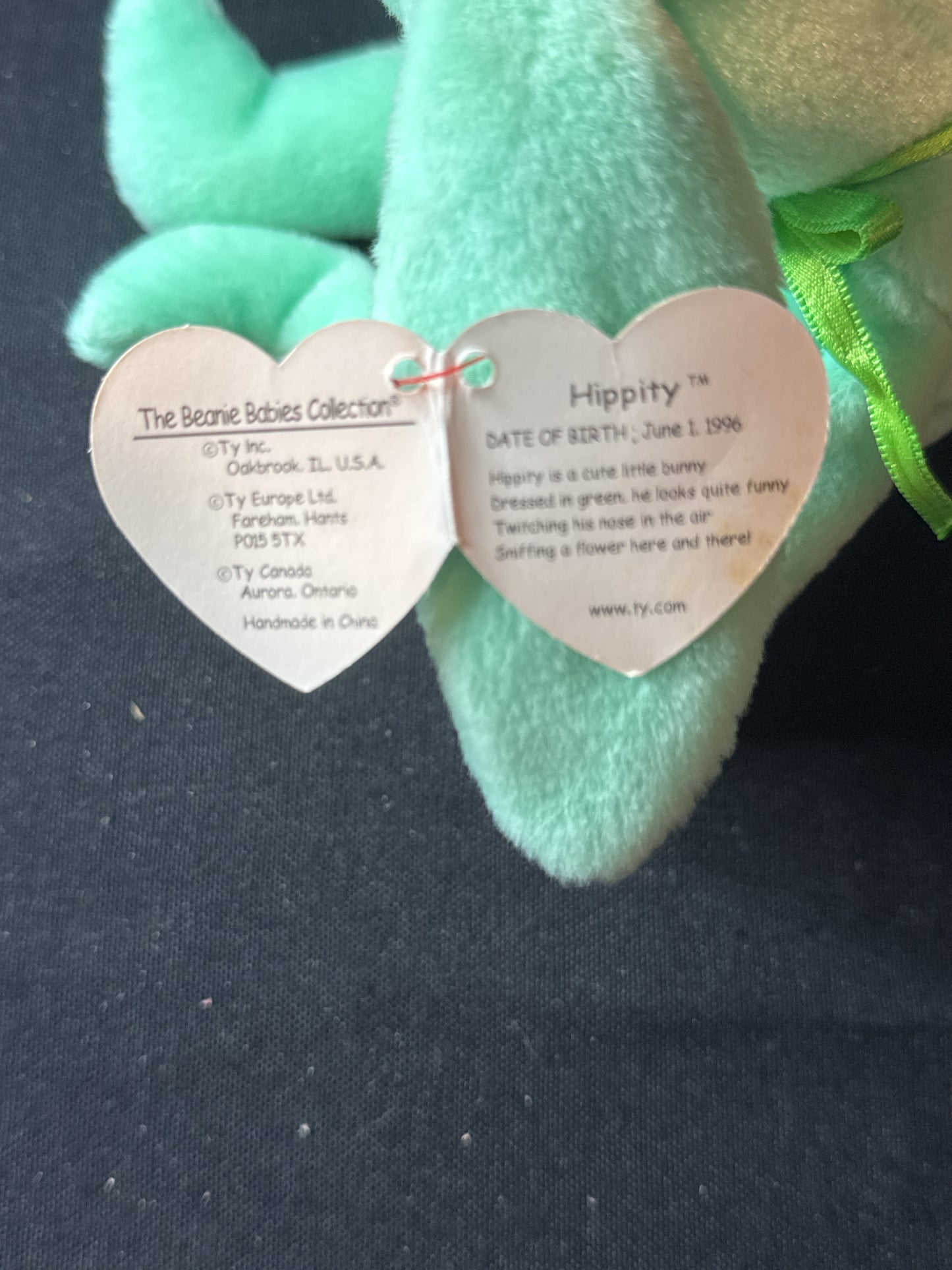 Original Ty Beanie Baby Mint Green 1996 Hippity Bunny Tag Spelling Error