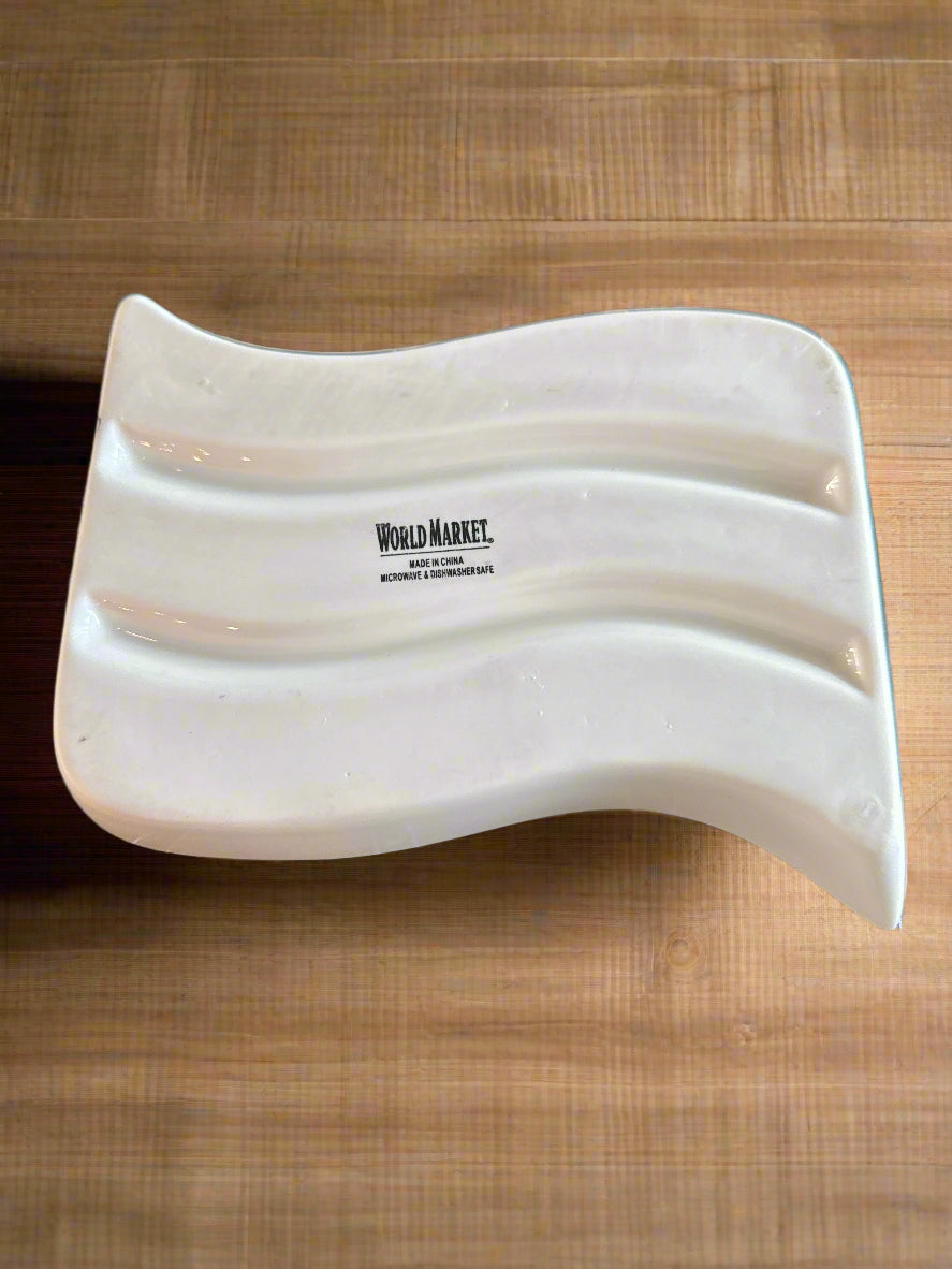 World Market Appetizer Dish Swirl Shape White Ceramic Divided