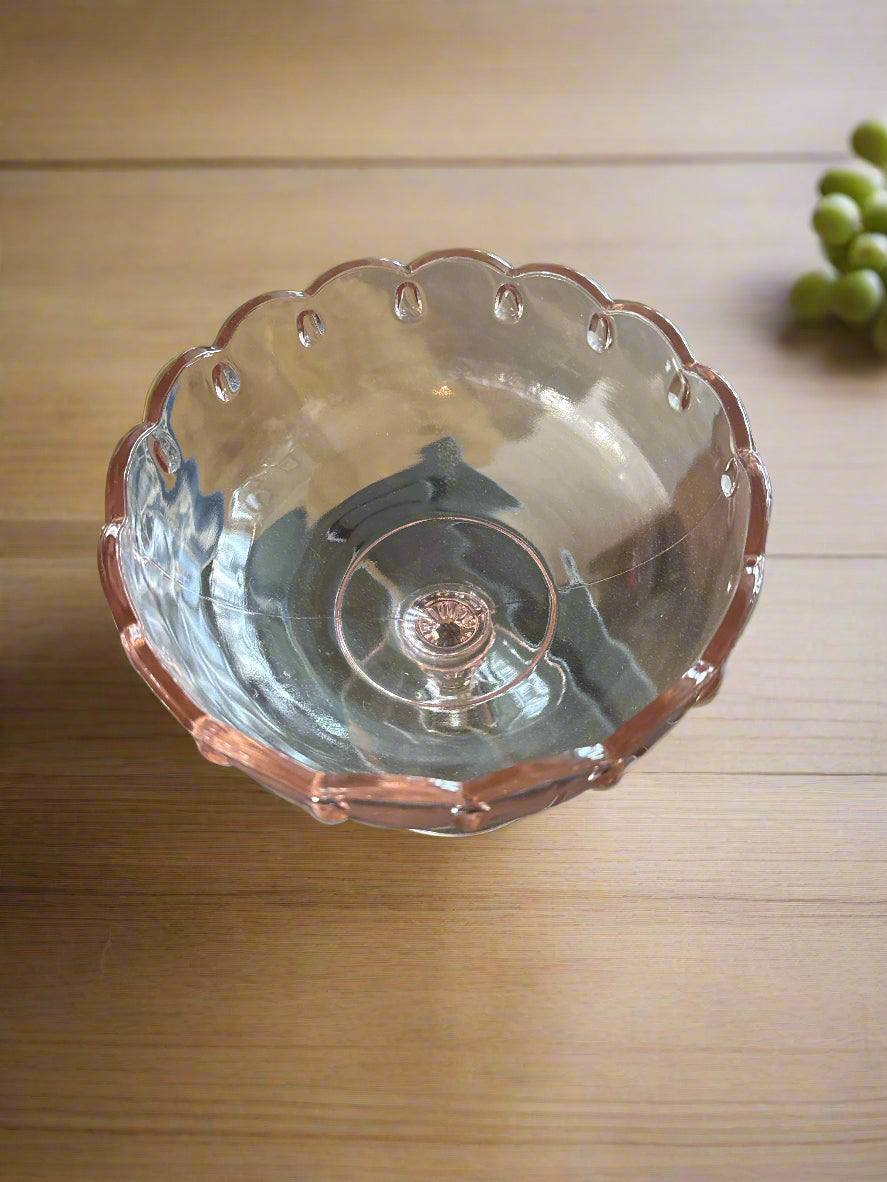 Vintage Pink Depression Glass Pedestal Scallop Edge Candy/Fruit Bowl 7.5" Tall x 7.5" Wide
