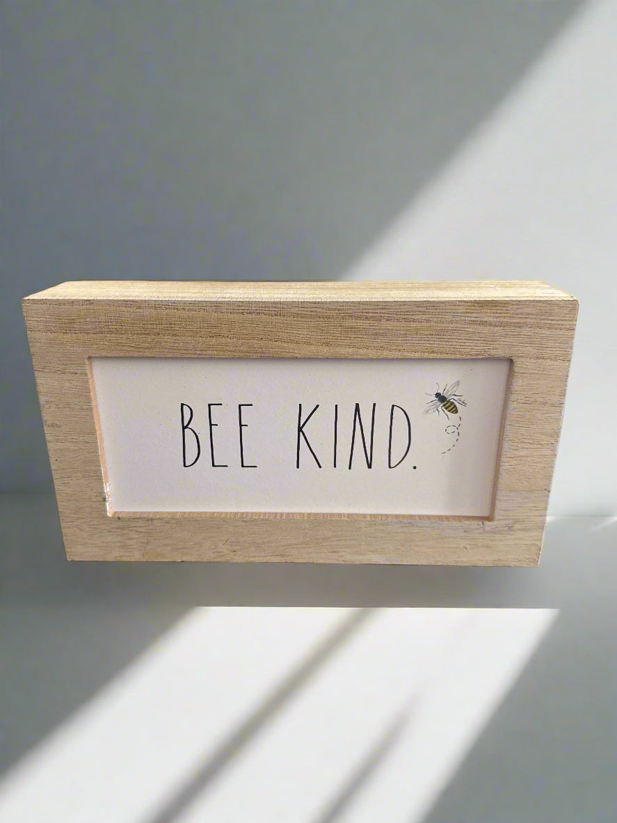 New Rae Dunn Wood Framed "Bee Kind" Sign 9" Long 5" Tall