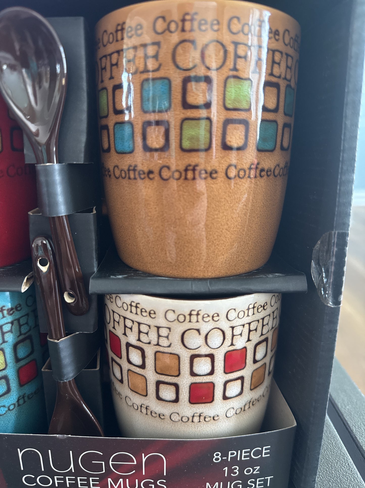Archstone Home Collection Nugen Coffee Mugs 8 Piece Set of 4 Mugs 13oz 4 Spoons NIB