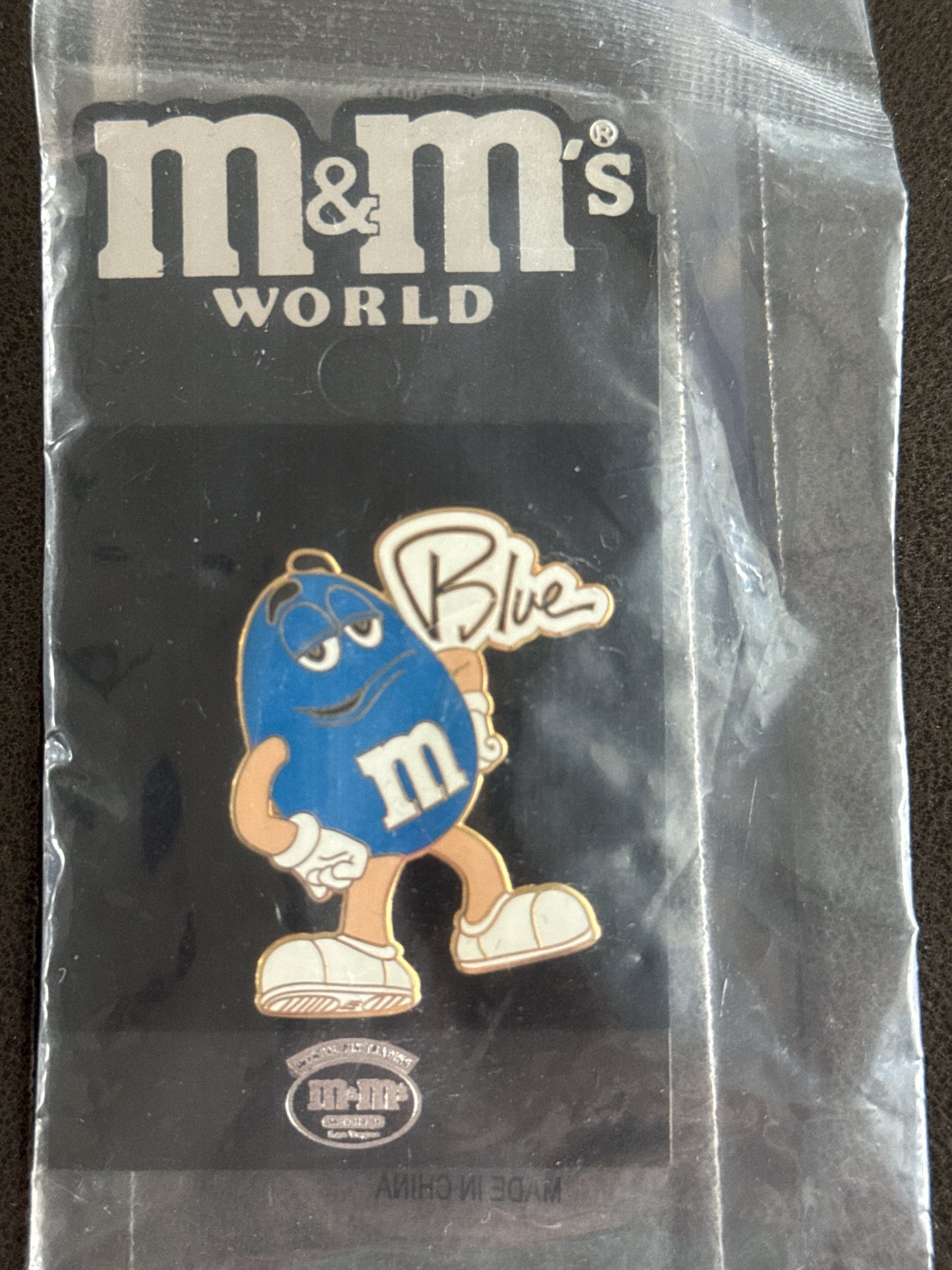 Blue M&M World Lapel Pin New in Plastic. Very Rare