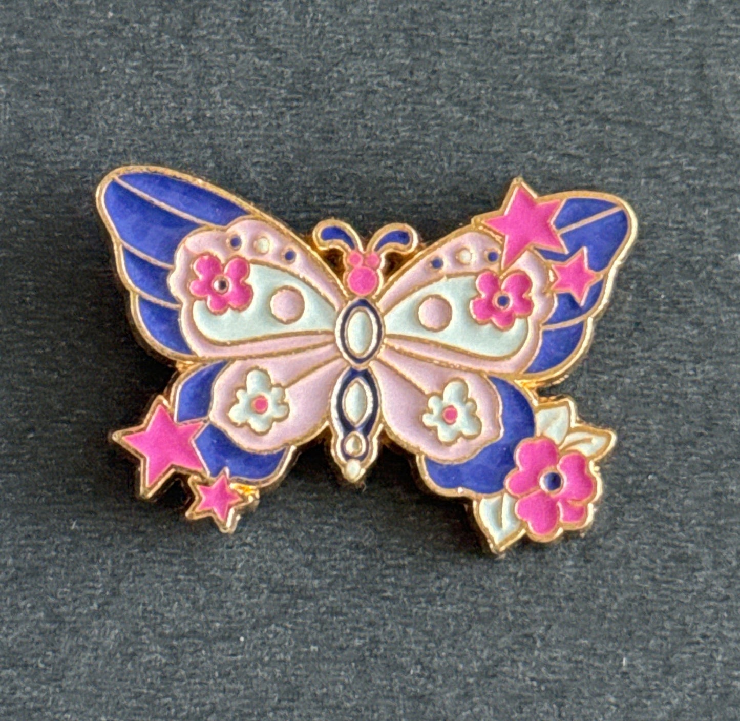 Gold Tone Costume Enamel Butterfly Moth Brooch Pin Pink Purple