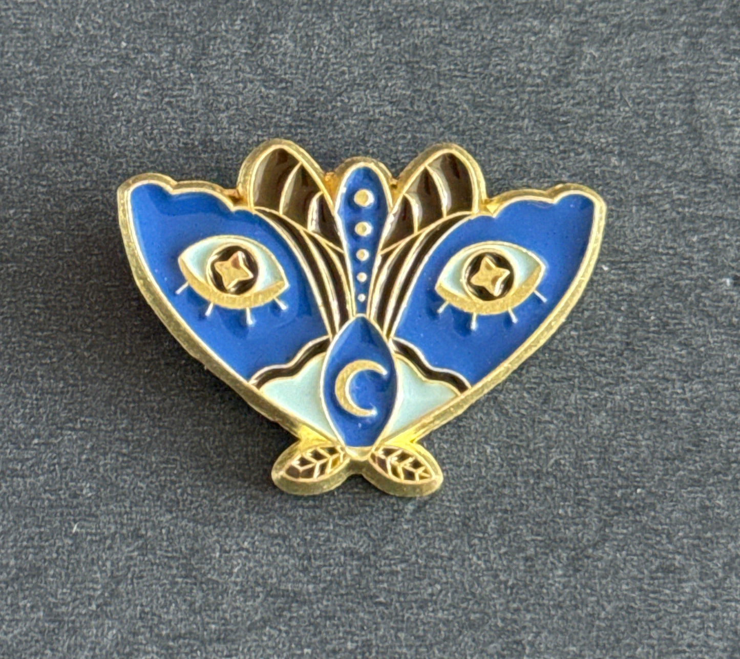 Gold Tone Costume Enamel Butterfly Moth Brooch Pin Blue