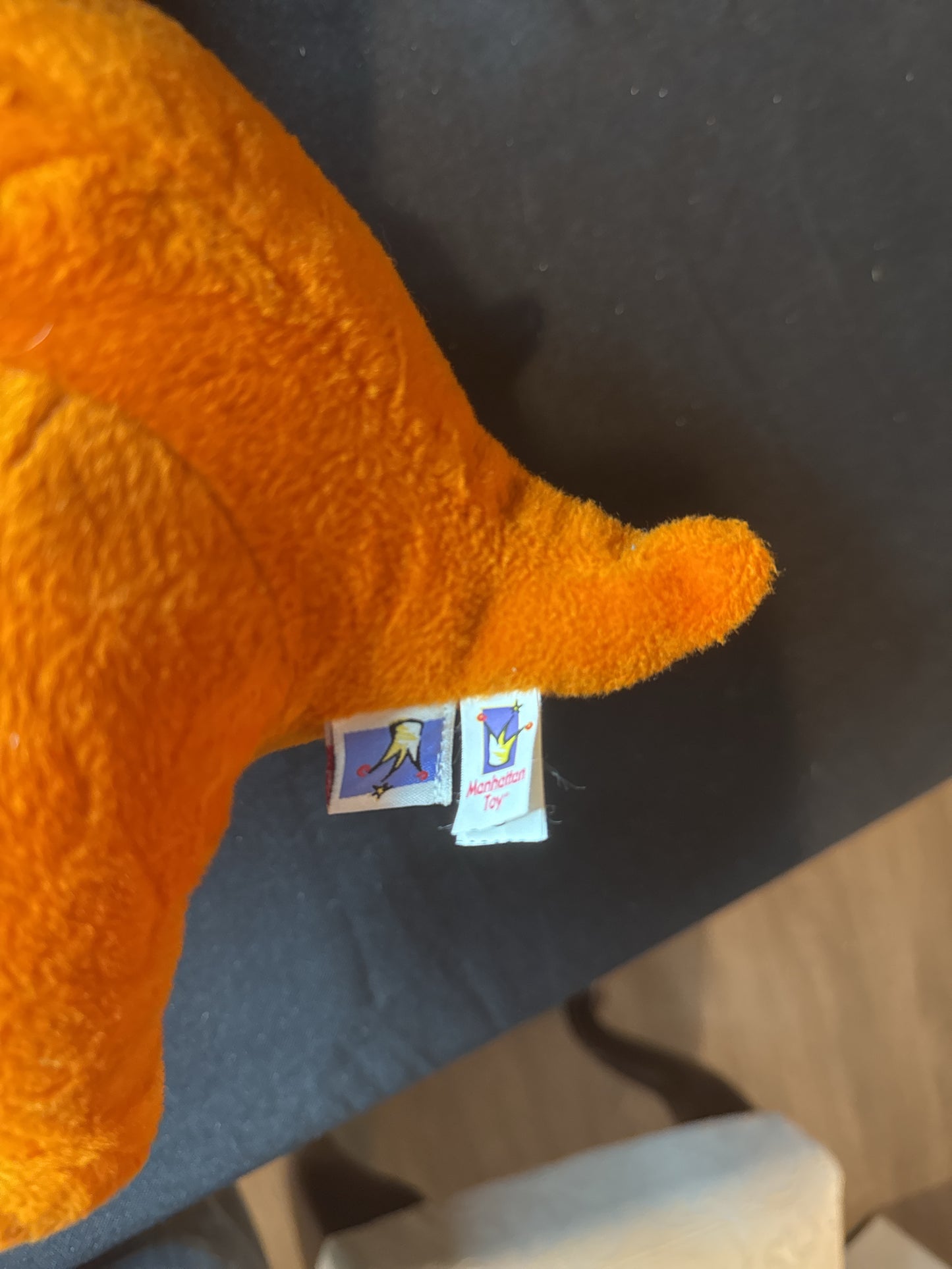 Vintage Manhattan Toy Triceratops Orange Dinosaur Plush Stuffed Animal w/ Horns