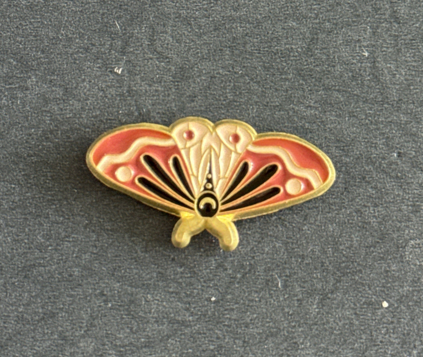 Gold Tone Costume Enamel Butterfly Moth Brooch Pin Black Pink