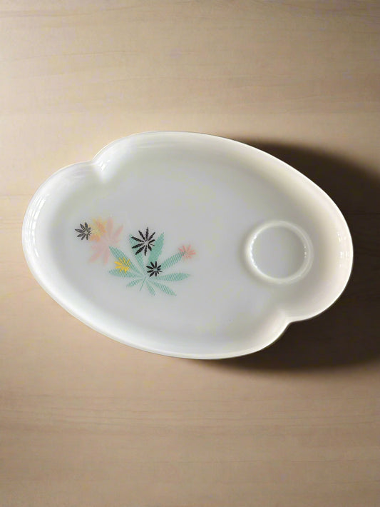 Vintage 1950's Snack Plate Federal Glass Atomic Flower Mid Century 10.25" x 7"