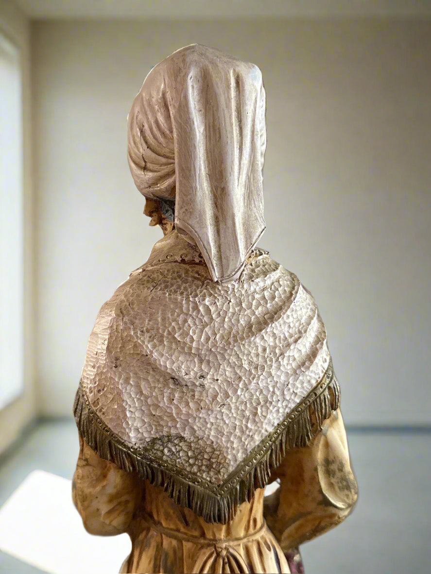 Italian Vintage L. Toni Folk Art Statue - Elderly Woman 20", Exquisite Detail