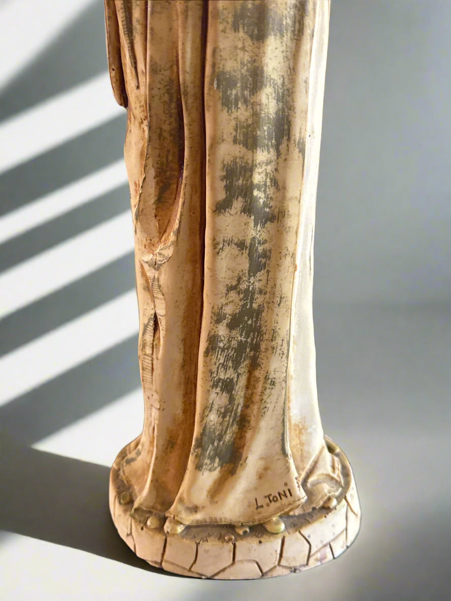 Italian Vintage L. Toni Folk Art Statue - Elderly Woman 20", Exquisite Detail