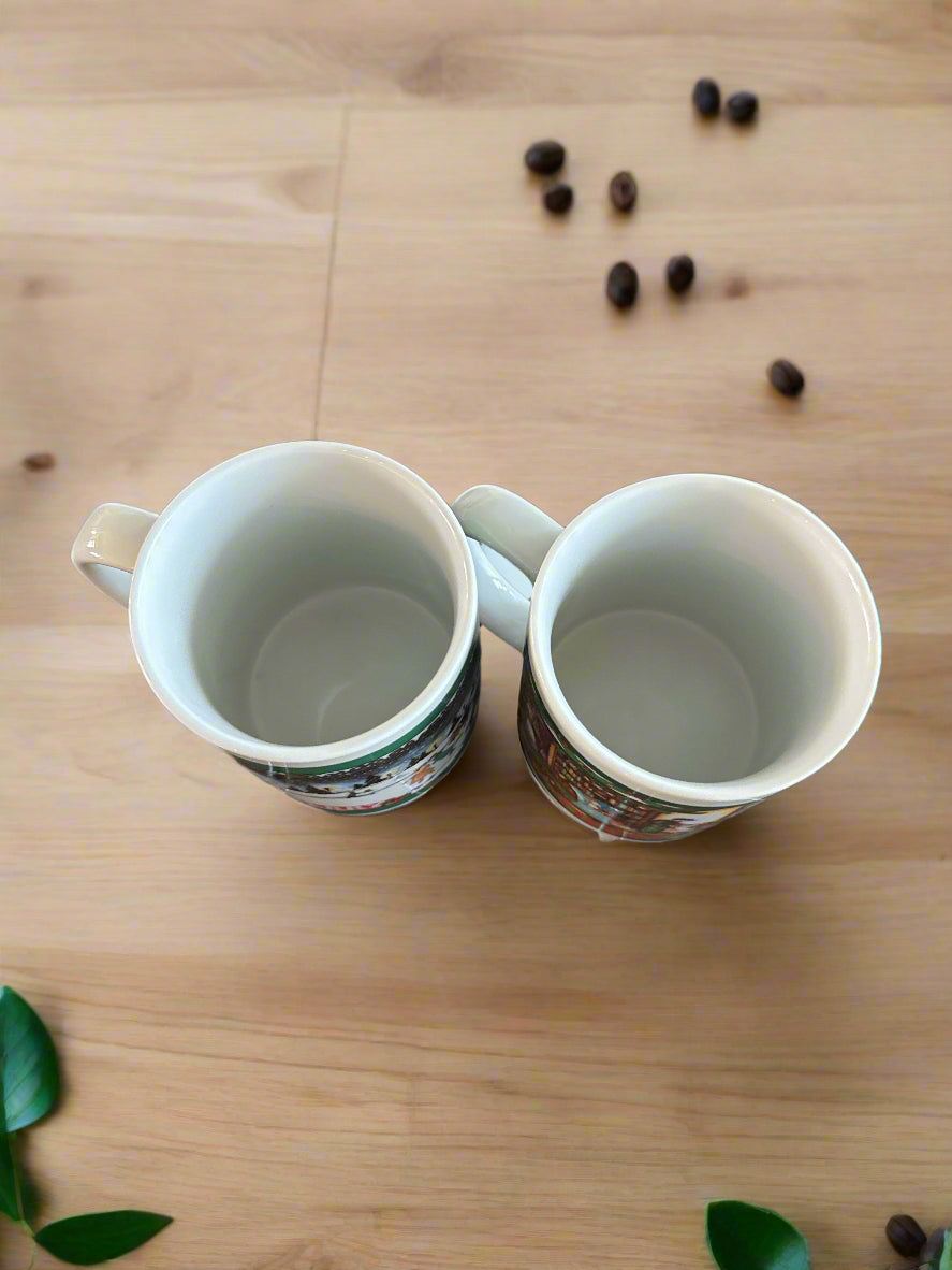 Pair of Vintage Coffee Cups Mugs Christmas Season Greetings 1994 Collection Set