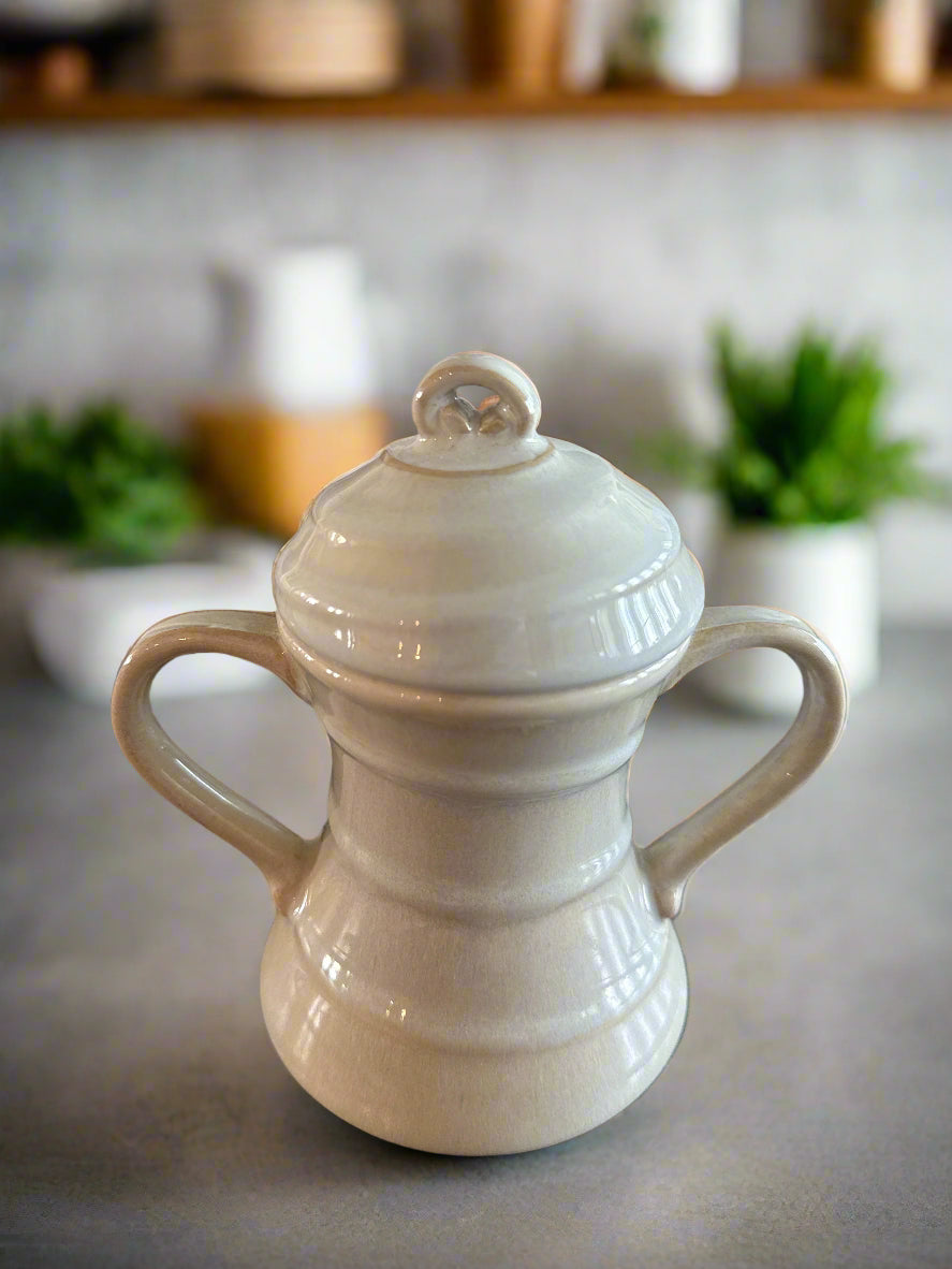 American Atelier Synergy Beige Sugar Bowl & Lid 5.5" Tall