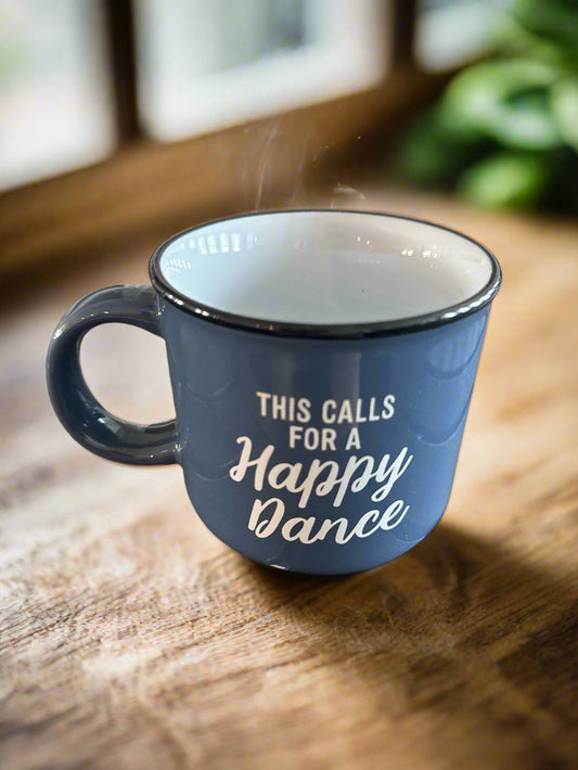 Threshold Blue Coffee Cup Mug This Calls For A Happy Dance 3.5" Tall