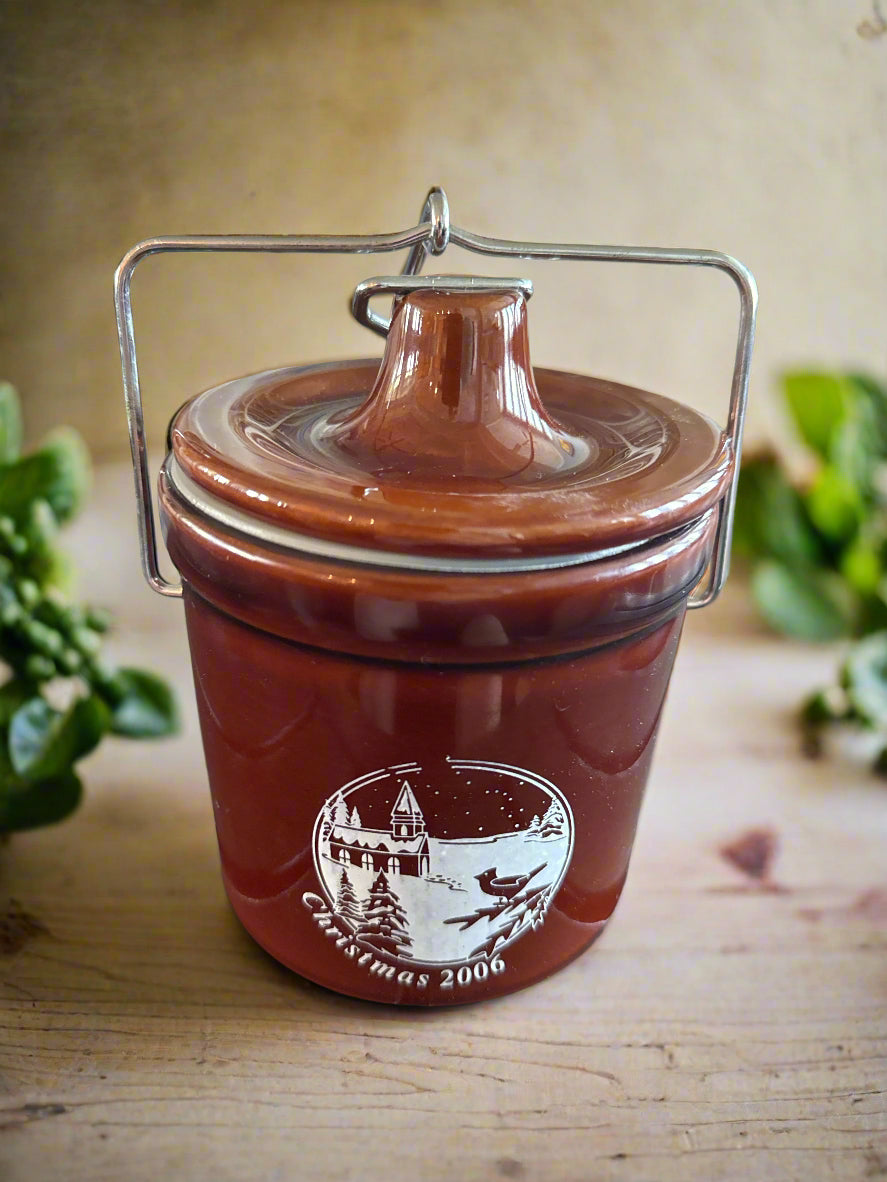Figi's Stoneware Brown Cheese Crock Jar Kave Kure Winter Home Christmas 2006 Clean