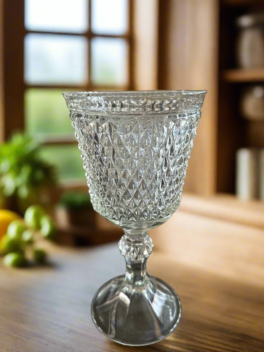 Vintage Indiana Glass Diamond Point Crystal Pedestal Apothecary Candy Dish 10.75" Tall