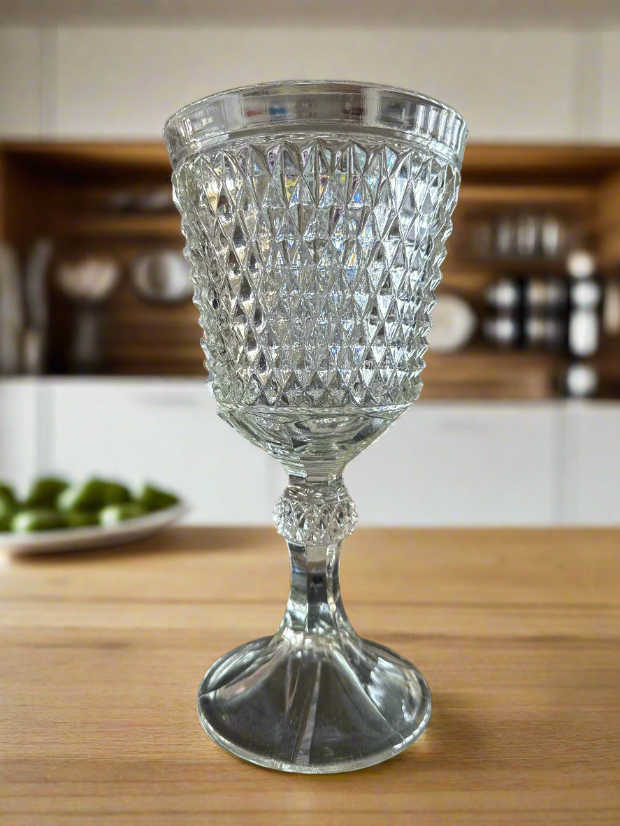 Vintage Indiana Glass Diamond Point Crystal Pedestal Apothecary Candy Dish 10.75" Tall