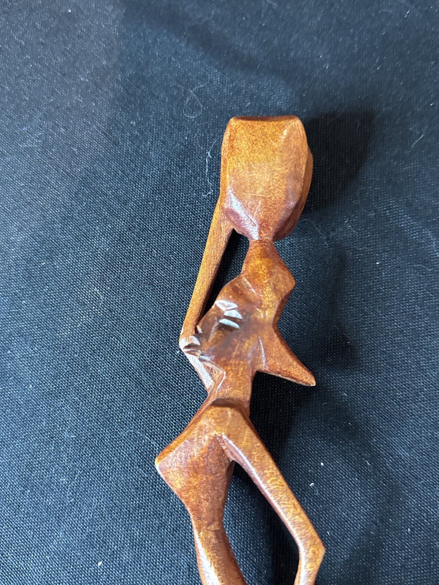 Wood Carved 10" Tall Statue Women Carrying Basket on Head. No Markings