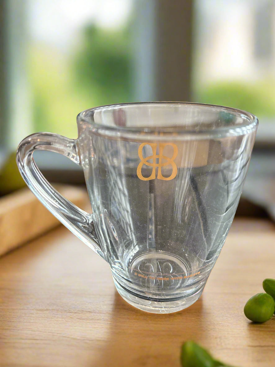 Bailey's Double B Original Irish Cream Clear Glass Coffee Mug Cup With Fill Line on Reverse