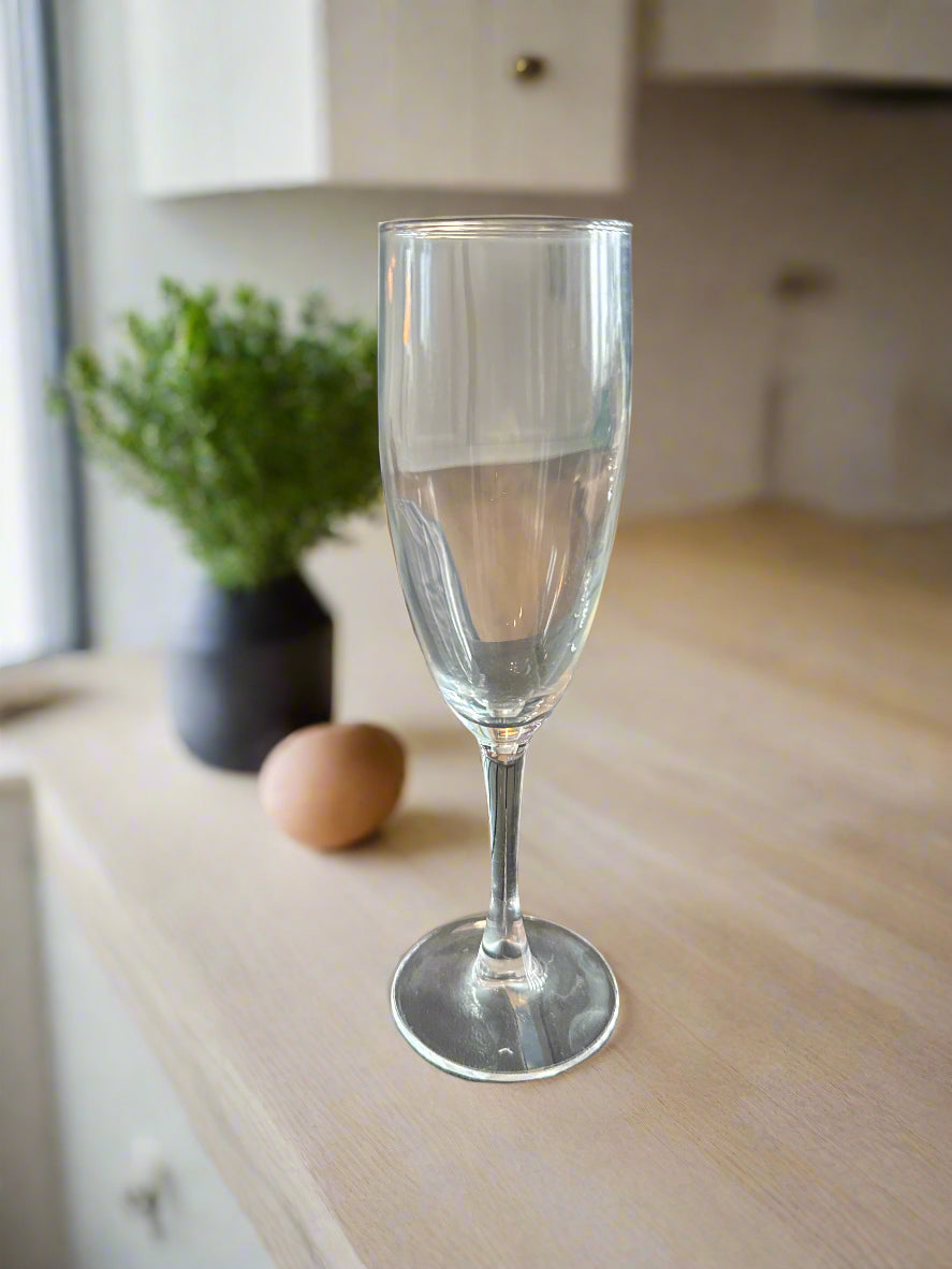 Clear Glass Crystal Champagne Stemmed Light Weight Flute 7.75" Tall