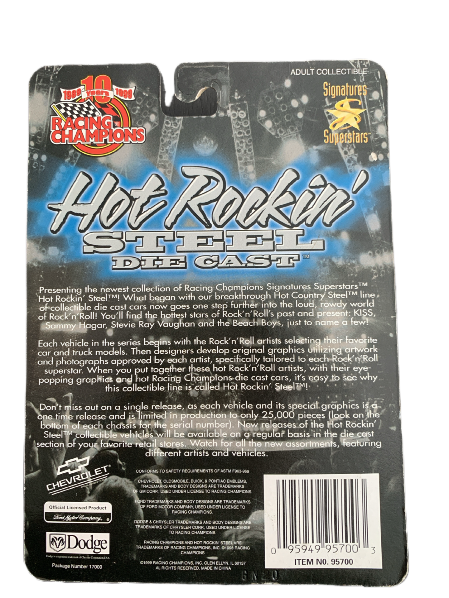 Kiss 1998 Racing Champions Hot Rockin' Steel Die Cast Ace Frehley Car Space Ace 1:64