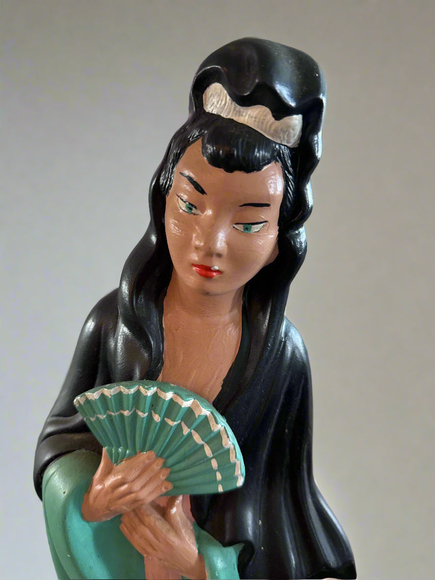 Vintage Chinese Immortal Figural Man & Woman Pottery Sculptures Pair 21" Tall