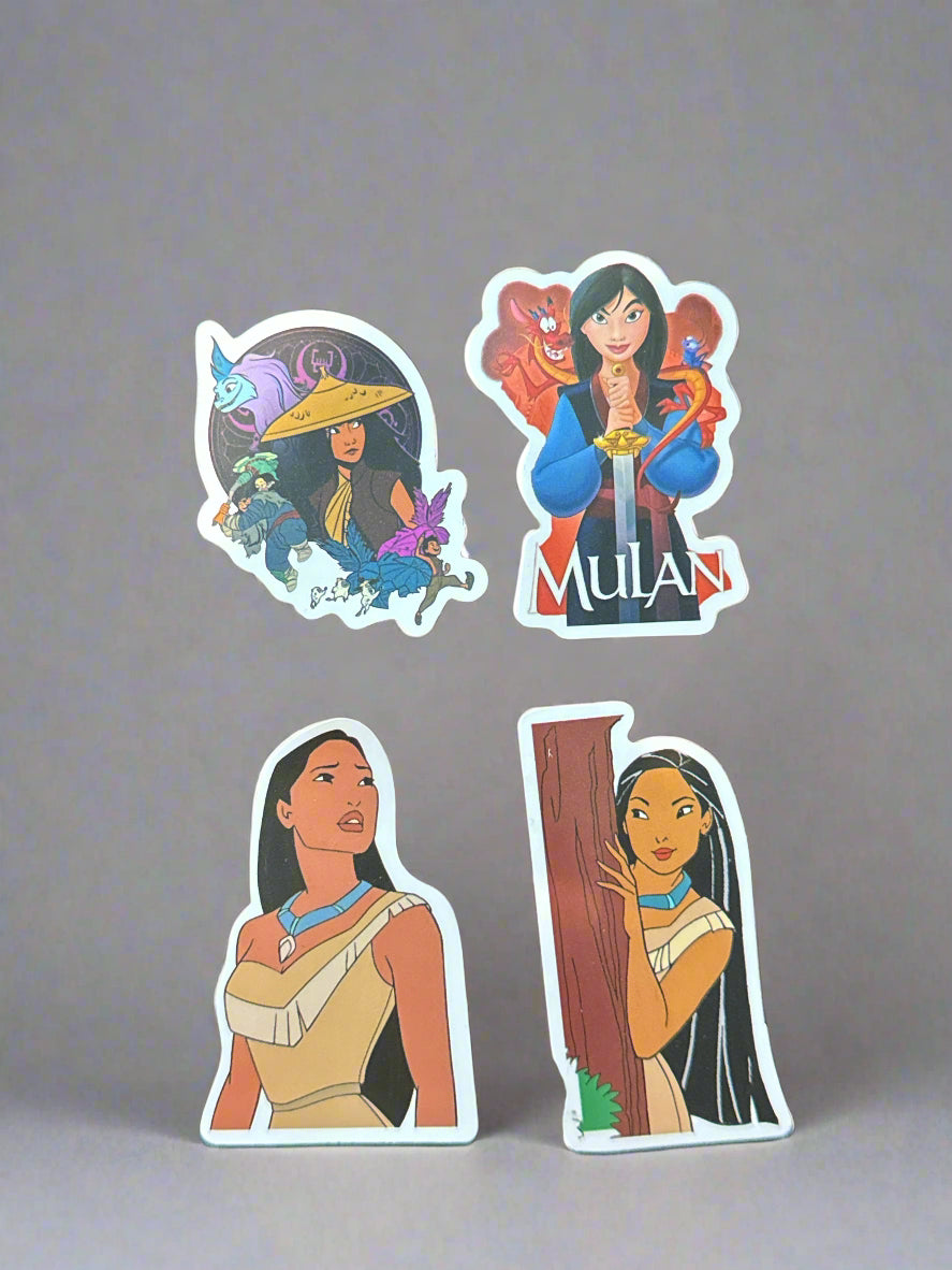 Mulan & Pocahontas Stickers (4) Perfect Condition Approx. 2-3" In Size