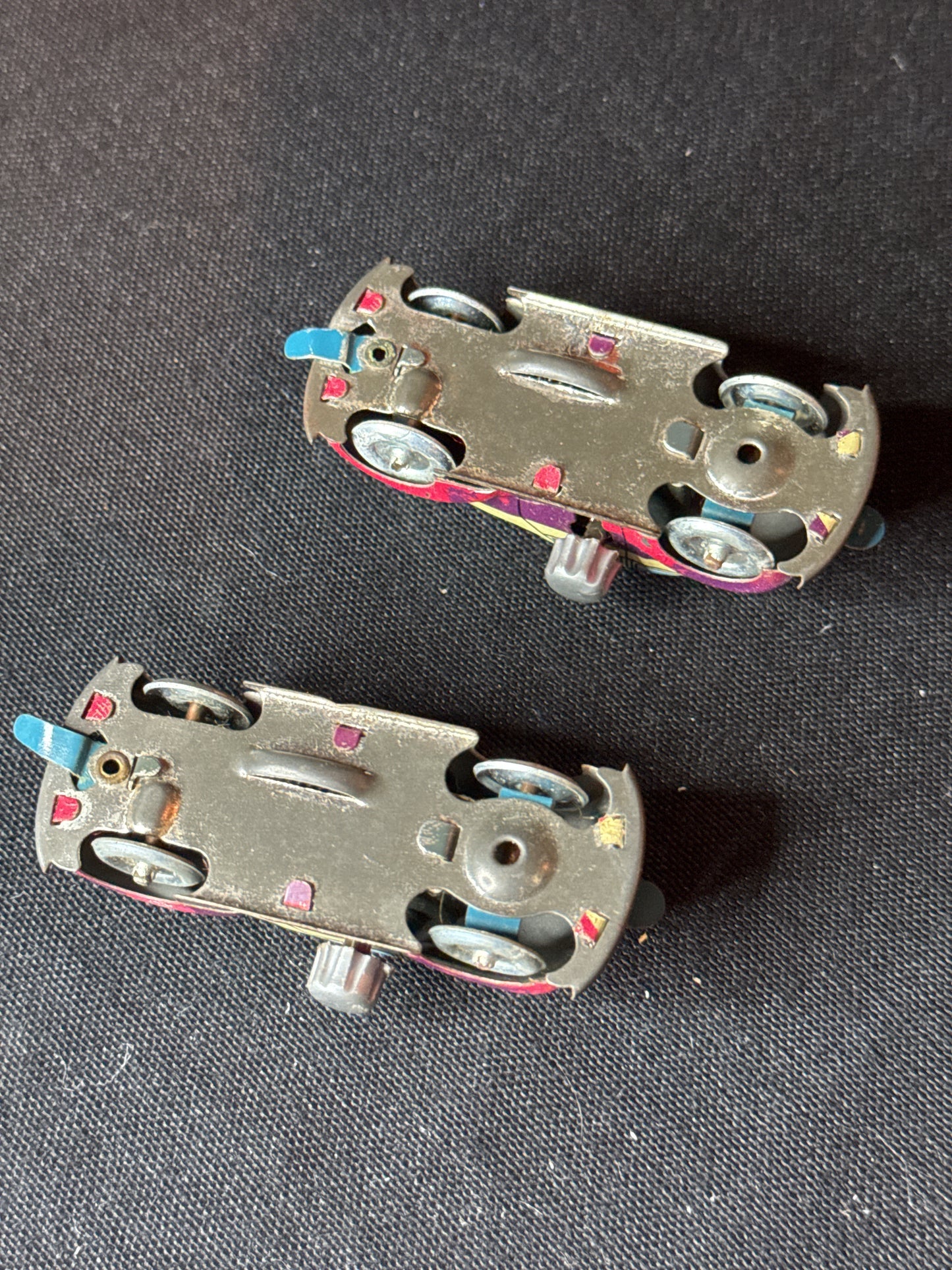 Pair of Vintage Wind Up Toy Car Tin Litho Made in Japan 2.5" Both Work