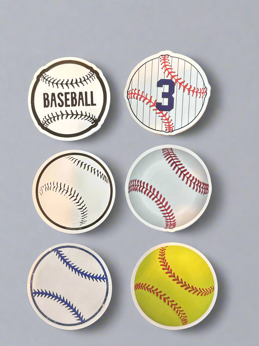 Baseball Stickers (6) Perfect Condition Approx 2-3" In Size