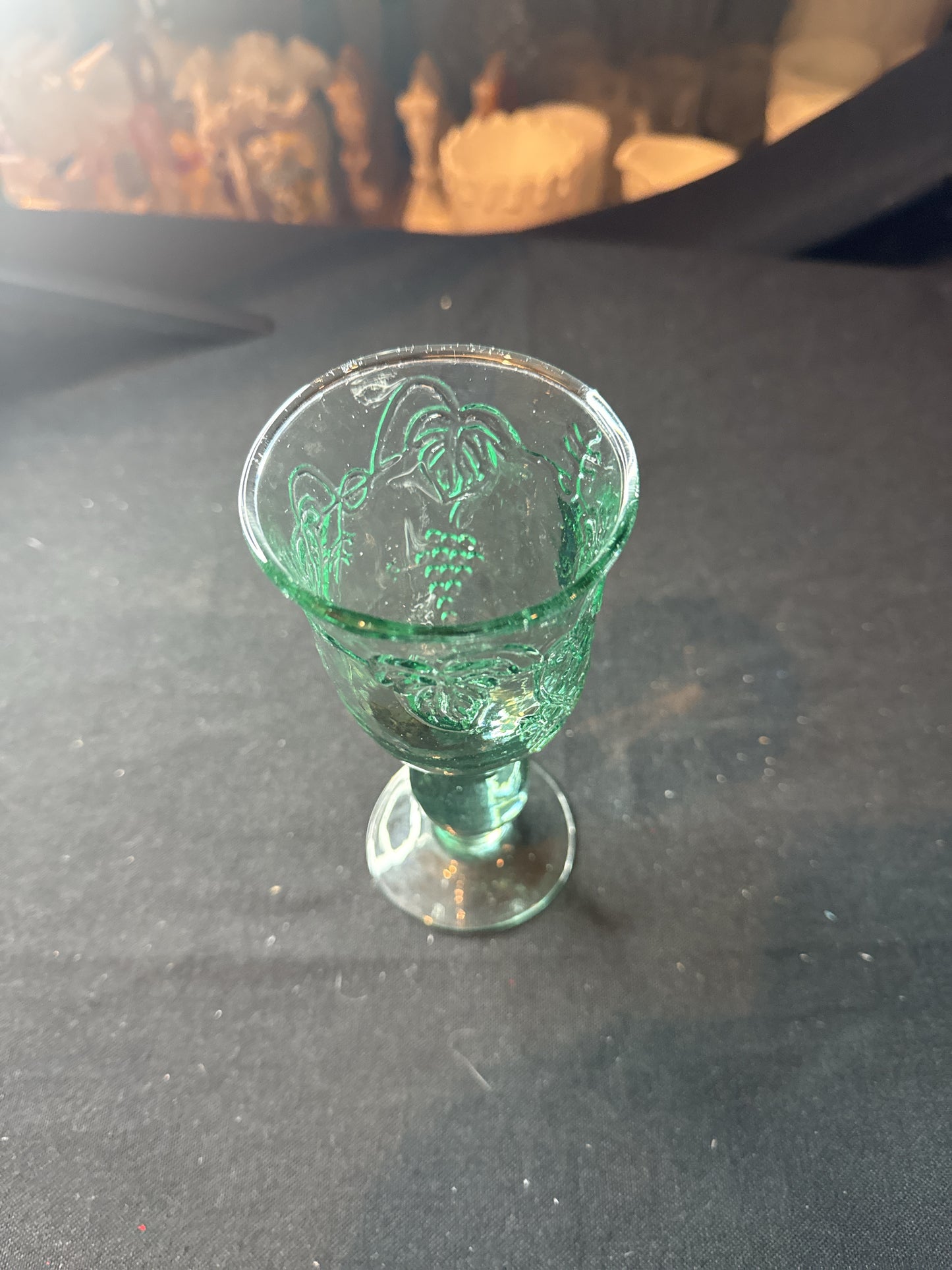 Set of 6 Recycled Glass Goblet 2000-2009 Era with Embossed Grapevine Green Wine Glass