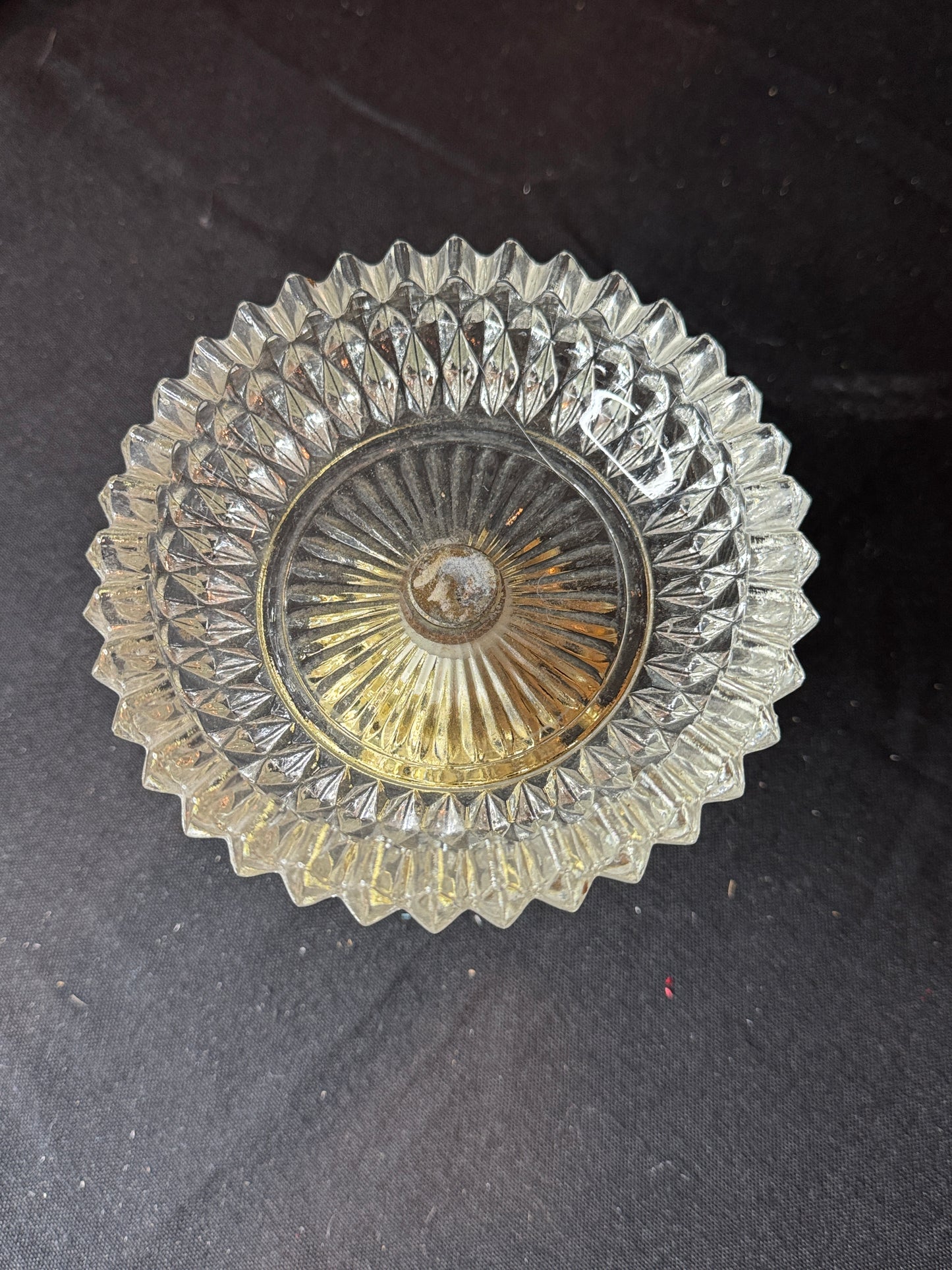 Mid Century Filigree Pedestal Crystal Small Dish Trinket Holder 4.75" Tall