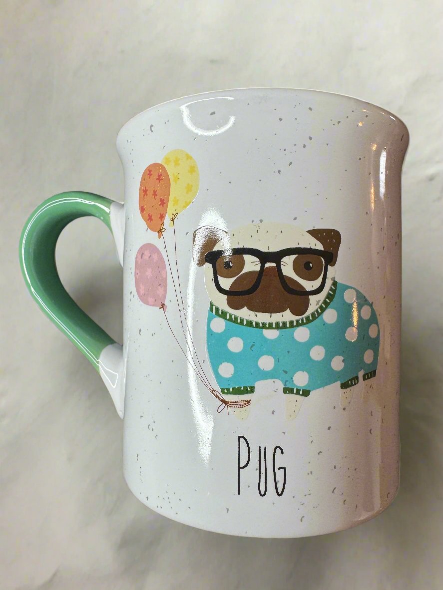 Love Your Mug Pug Coffee Mug Cup 20oz 4.25" Tall Green Inside Excellent Condition