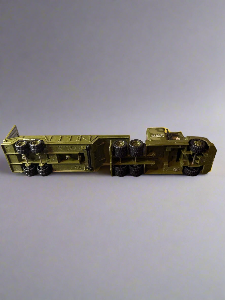 Vintage Toy Military Army Truck Hauler Flat Bed Army Camouflage Vehicle Transporter 12"