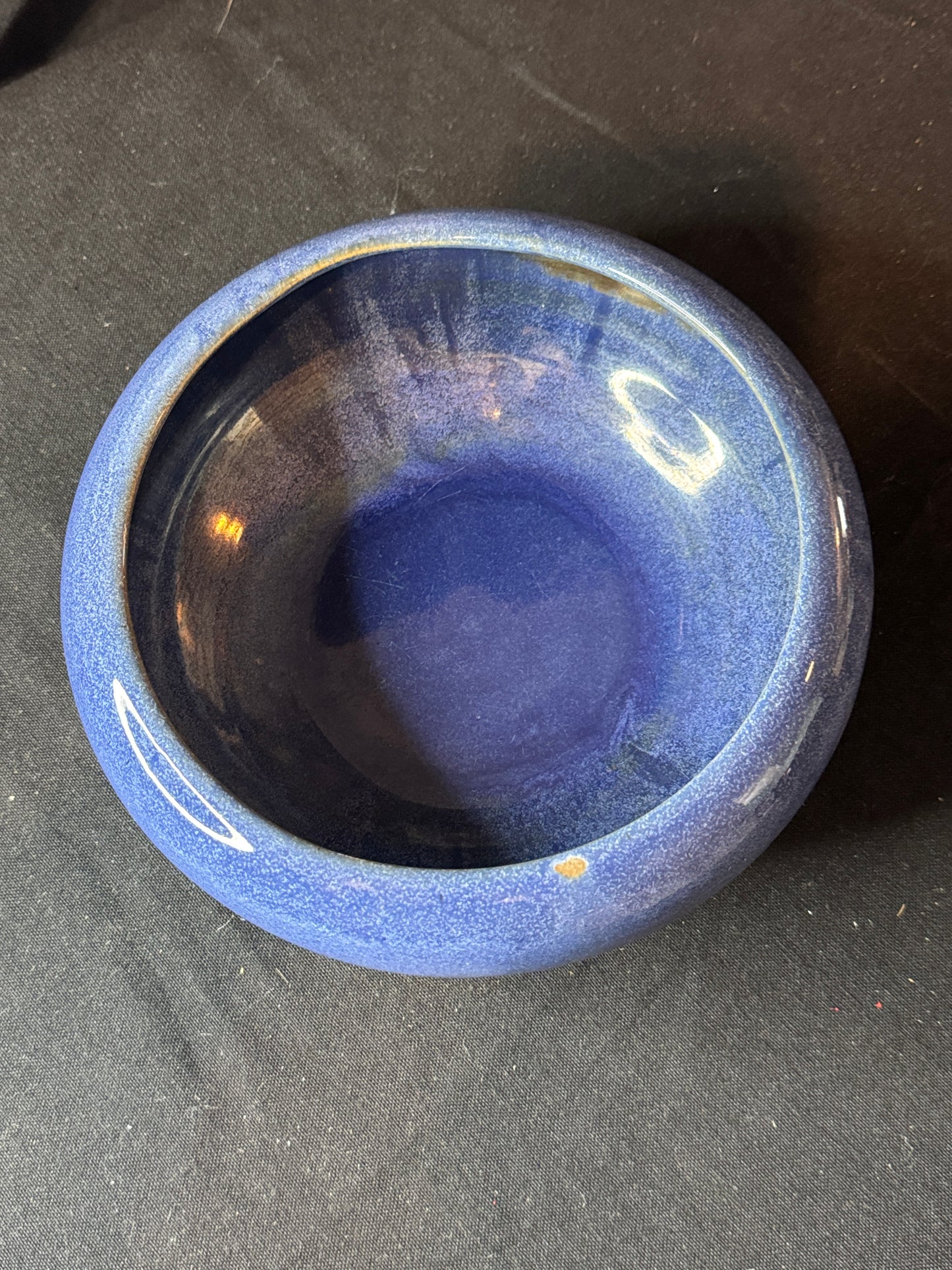 Blue Pottery Bowl Glossy Glaze Trinket Dish Bowl Opening is 6.5" Wide 3.5" Tall