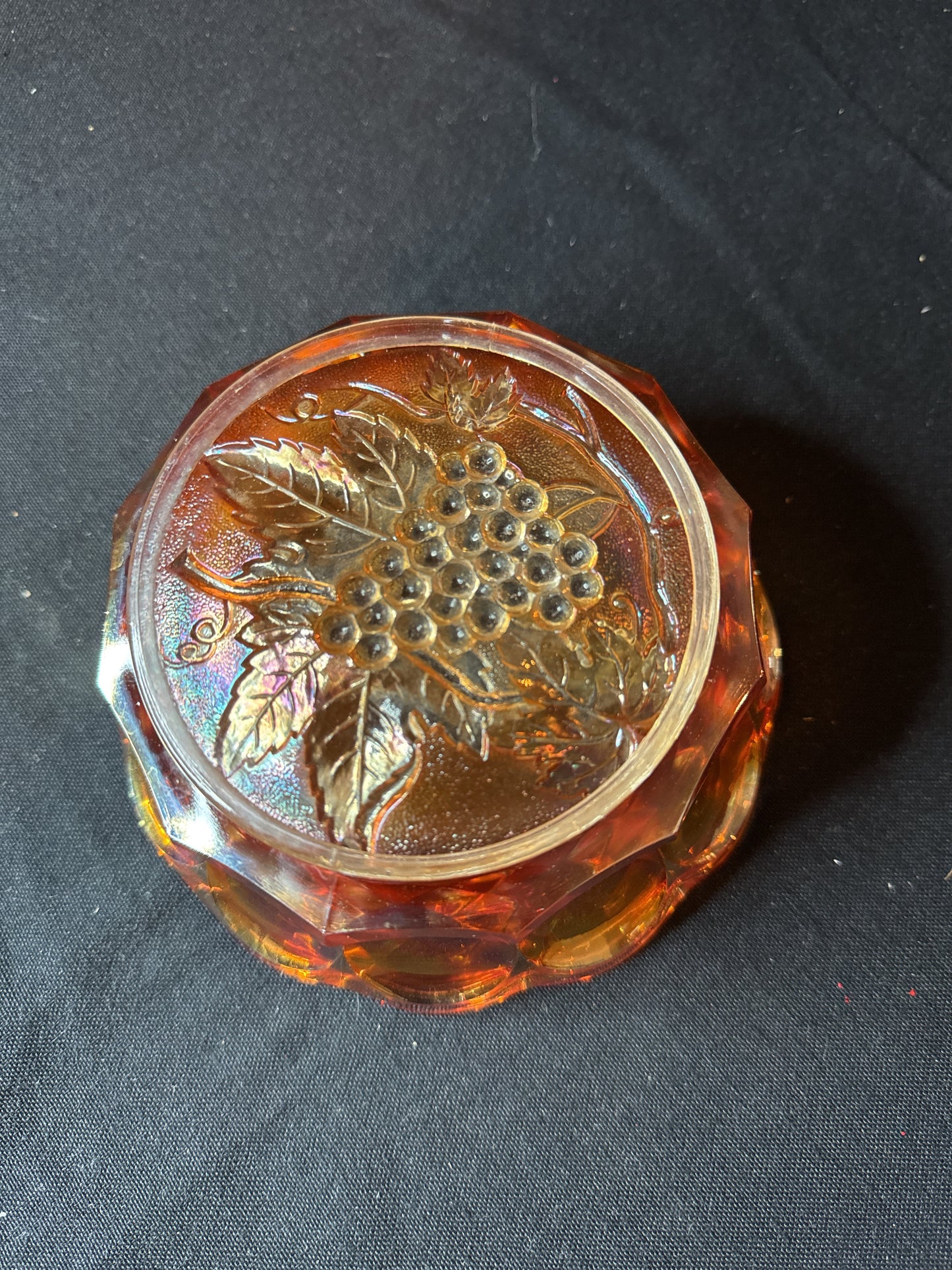 Vintage Fenton Carnival Glass Scalloped Candy Dish Grape Vine Design 6" x 2.5"