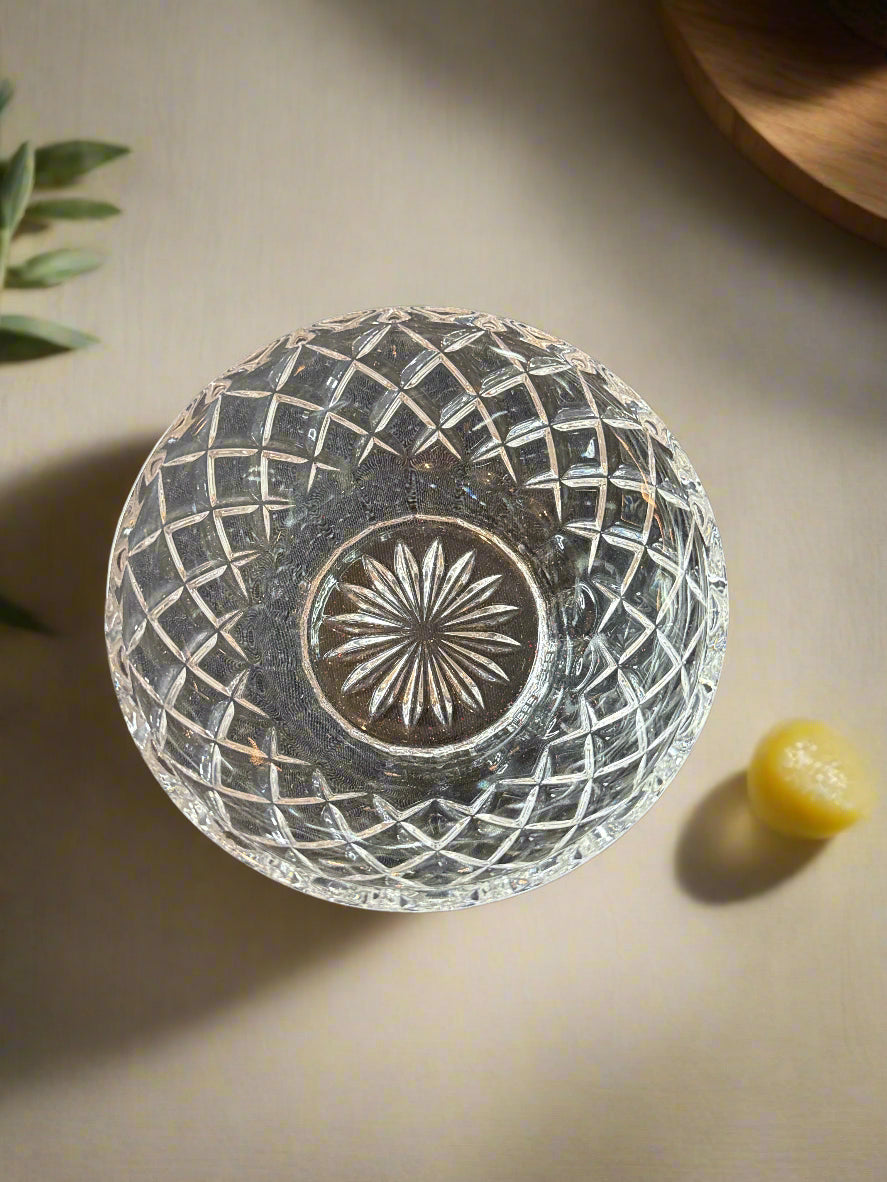 Lenox Diamond Pattern 5" Round Glass Bowl 2 3/8" Tall Made in Czechoslovakia