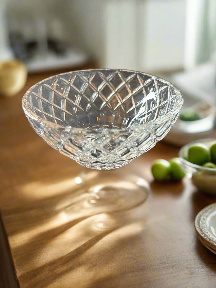 Lenox Diamond Pattern 5" Round Glass Bowl 2 3/8" Tall Made in Czechoslovakia