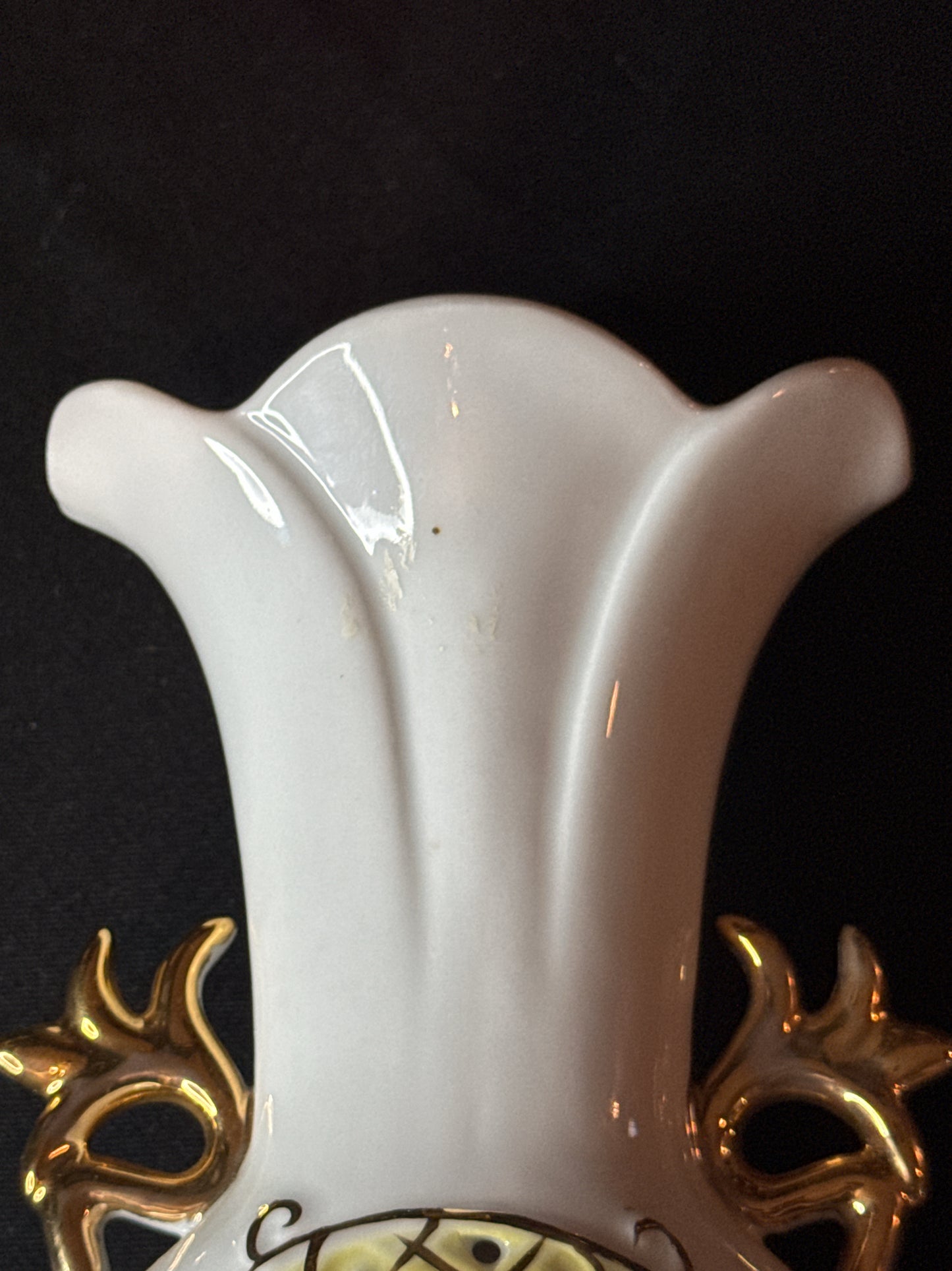 Large 14" Porcelain Vase with 3D Flowers and Honeycomb center and Handles