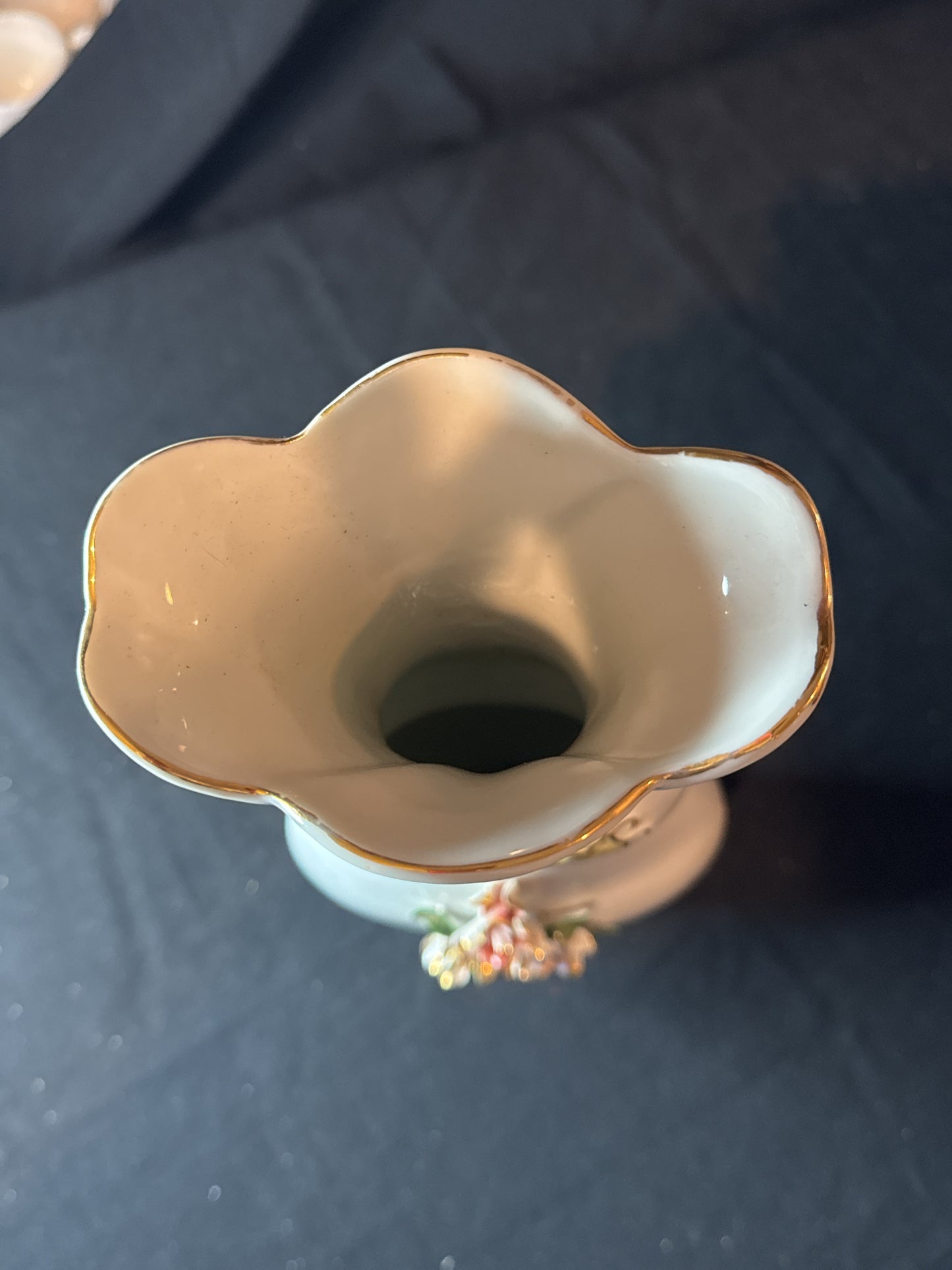 Large 14" Porcelain Vase with 3D Flowers and Honeycomb center and Handles